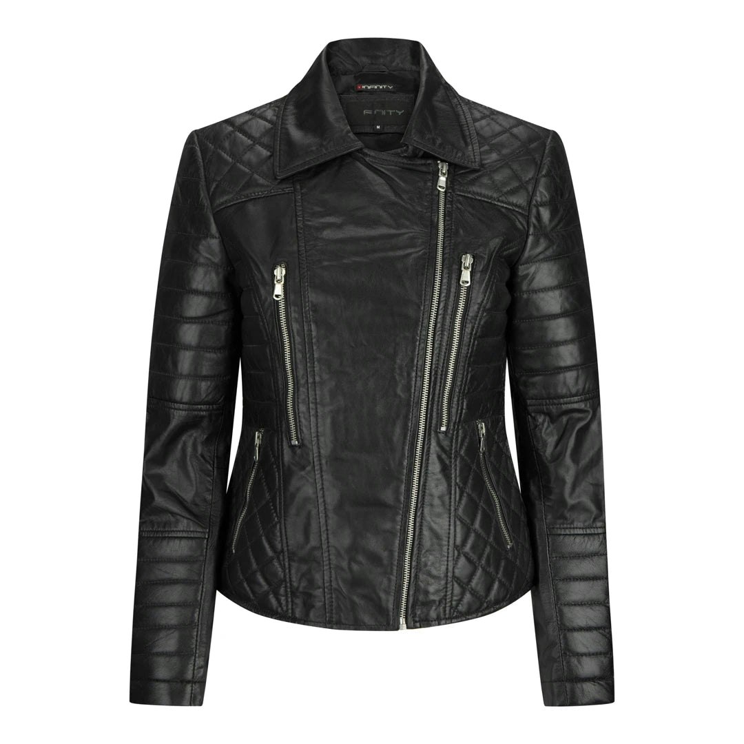 Aviatrix Women's Black Leather Biker Rock Jacket - Uk 18