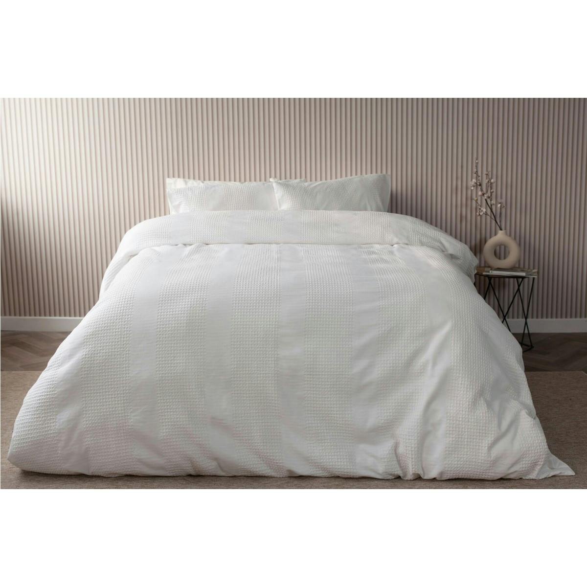 Belledorm Waffle Stripe Duvet Cover Set - Vanilla - Single - Vanilla - 100% Cotton