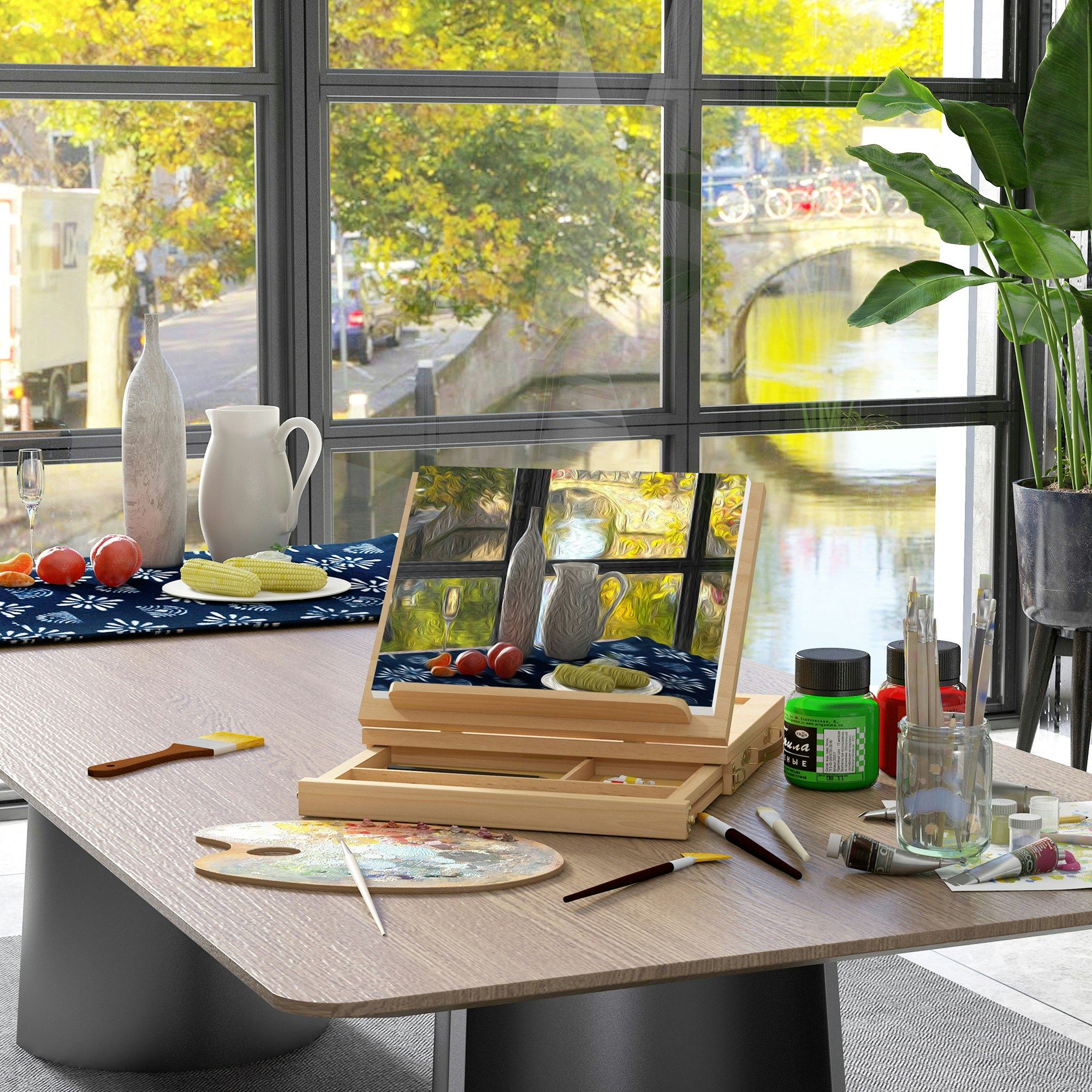 Rackhams Wooden Table Easel Box With Storage Portable Folding Artist Easel - Natural Wood Finish