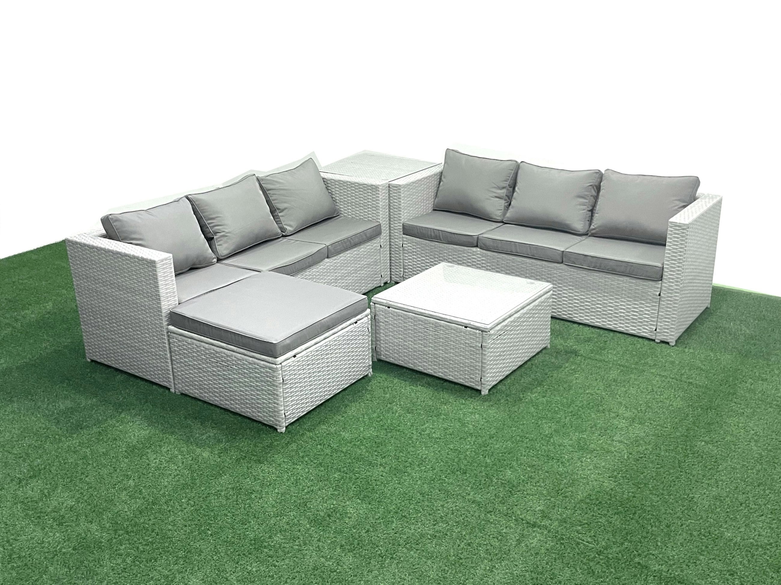 Fimous Light/Grey Rattan Garden Outdoor Furniture Set 7 Seater Rattan Garden Sofa Set With Big Footstool Side Table Mixed