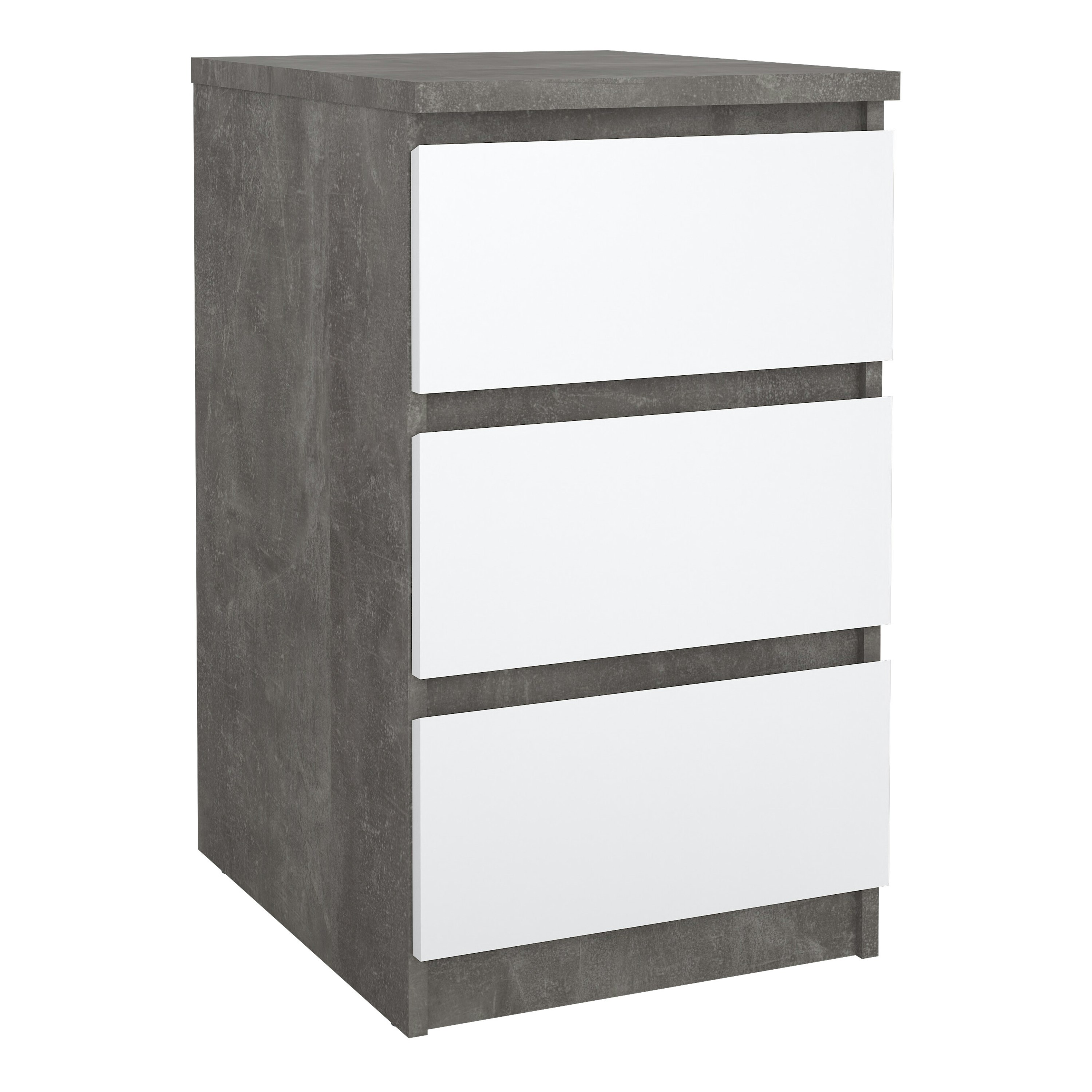 Rackhams White/Grey Naia Bedside 3 Drawers In Concrete And High Gloss - Manufactured Wood - 1