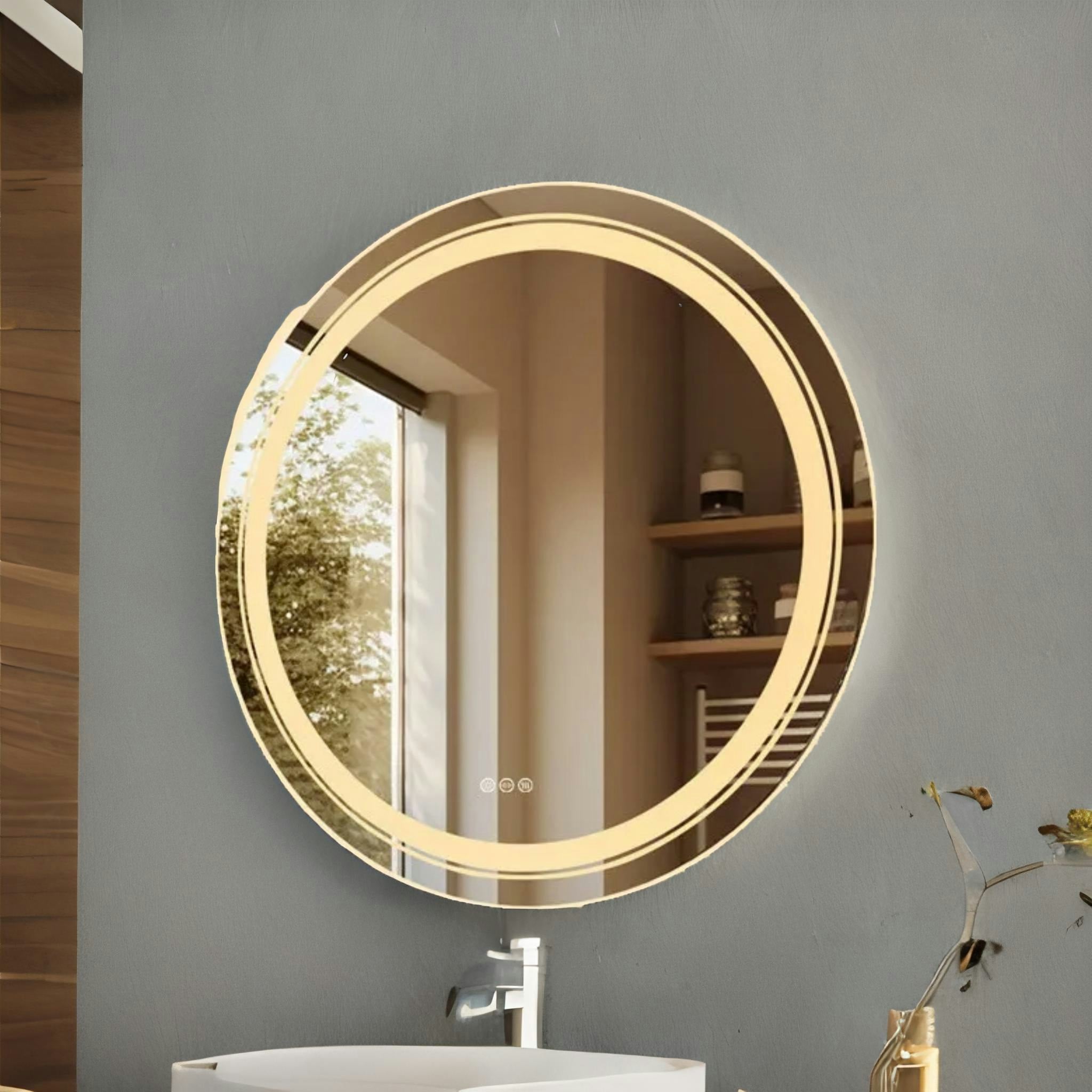 Rackhams Light/White Led Illuminated Dimmable Round Wall Mirror With Anti-Fog And Demister