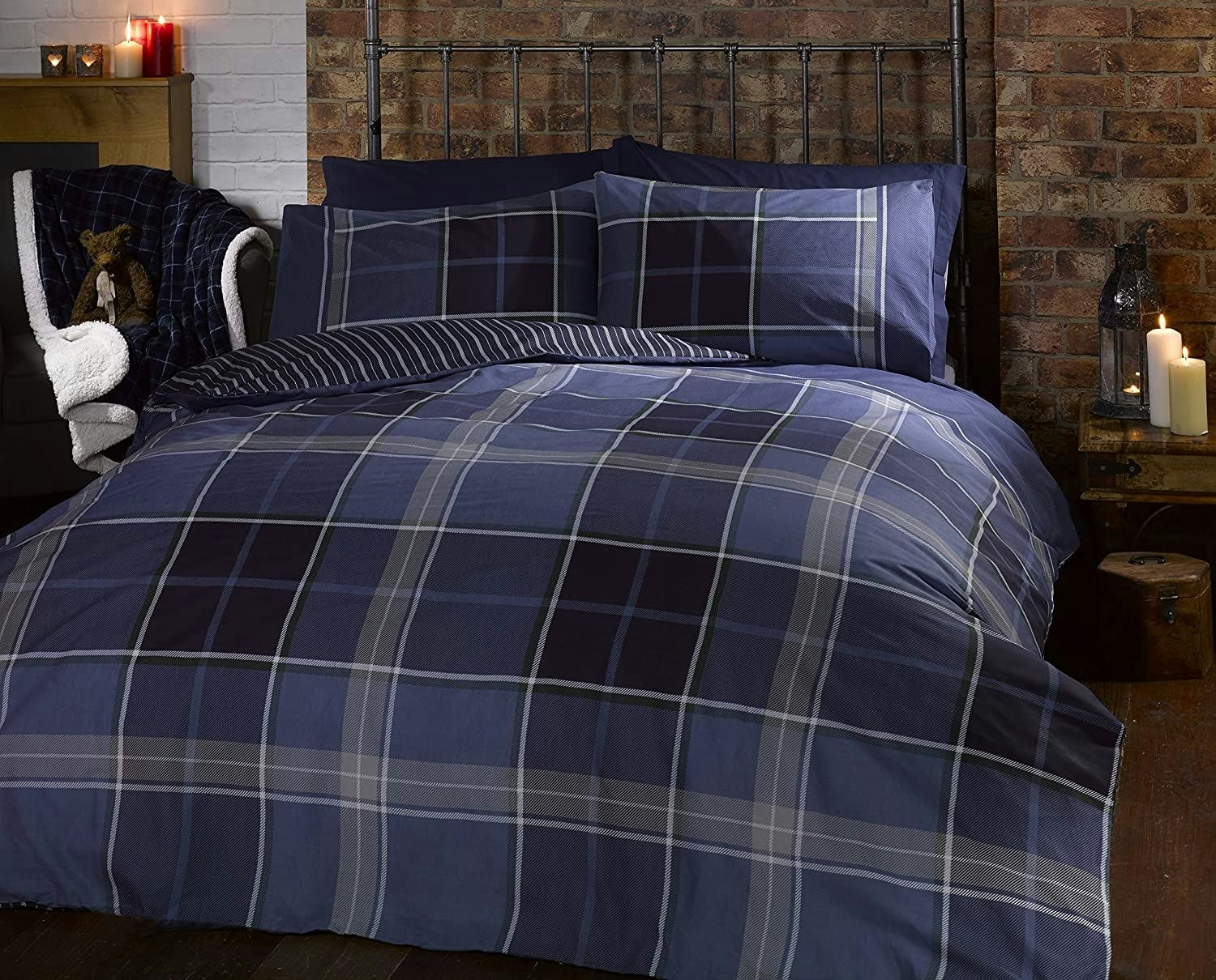 Homespace Direct Blue Lothian Duvet Cover Set - Double