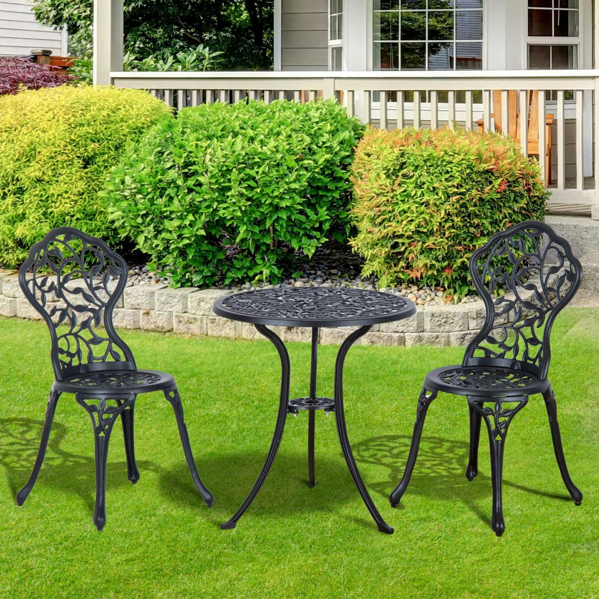 Rackhams Black Aluminium Bistro Set Garden Coffee Table Chair Outdoor Dining Set