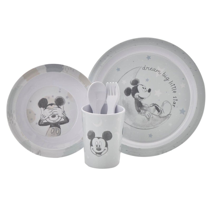 Disney Blue Mickey Baby 5 Piece Melamine Feeding Set Cup Bowl Plate Cutlery - Feeding Set - Melamine