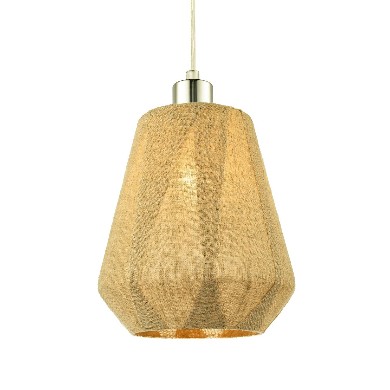 Rackhams Light Modern Designer Glass Pendant Lamp Shade Wrapped In Natural Oatmeal Linen Fabric 24Cm