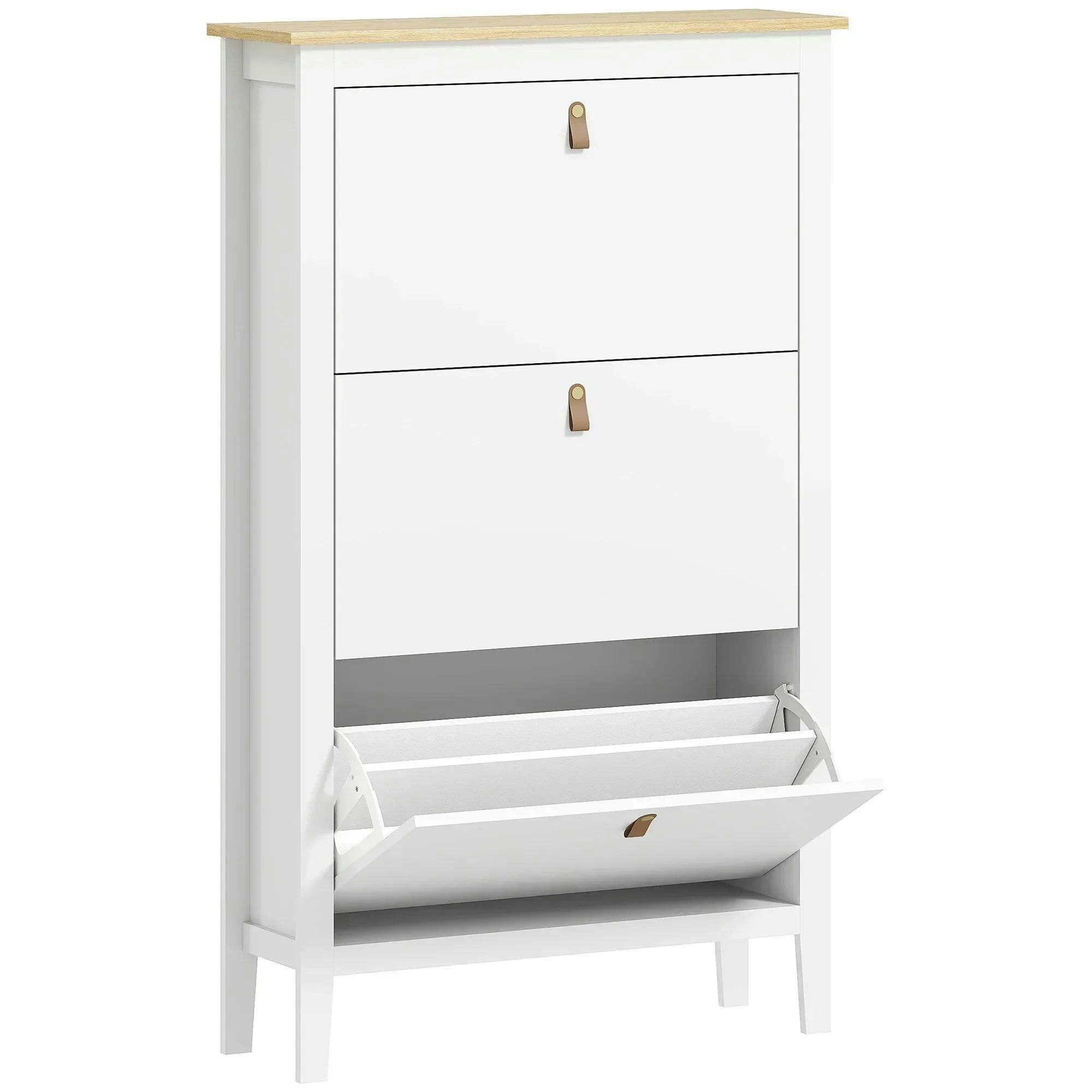 HOMCOM Shoe Cabinet - 3 Flip Down Drawers - White - Image 7