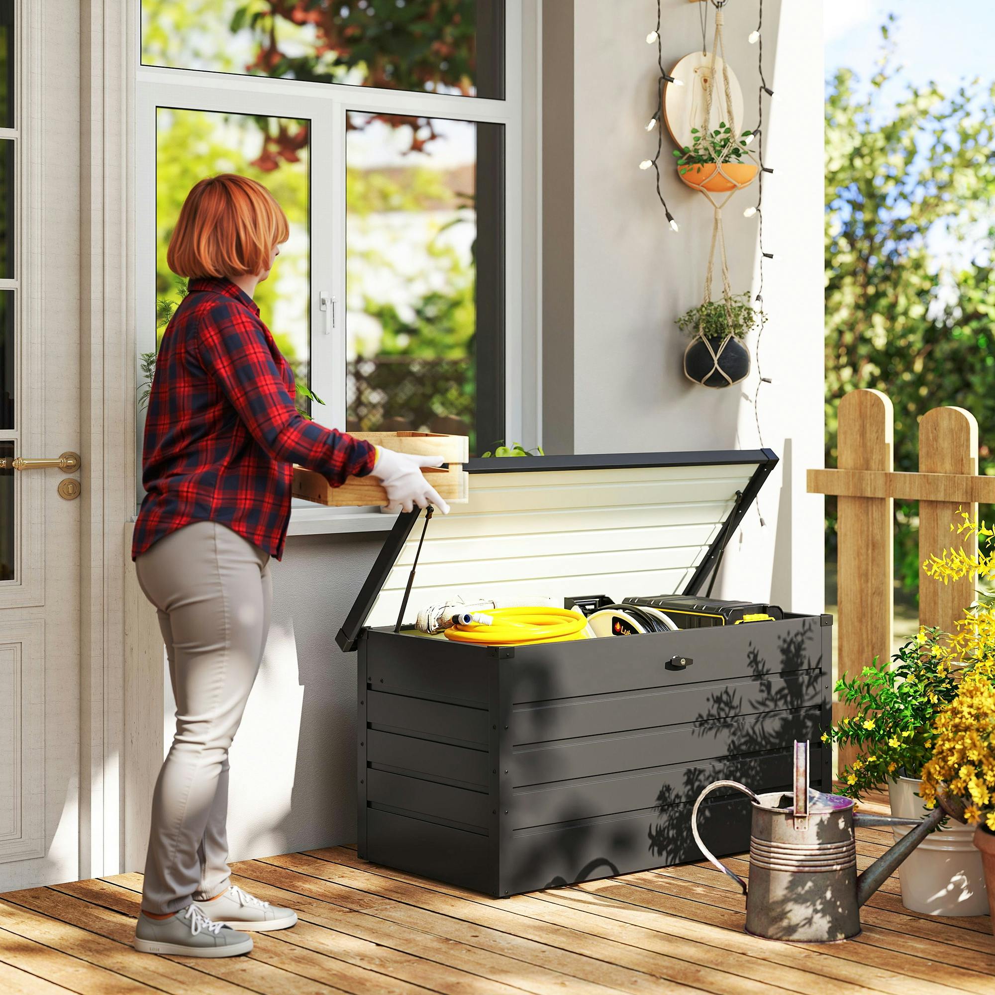 Outsunny 311L Garden Storage Box, Waterproof Outdoor Storage Box For Tools