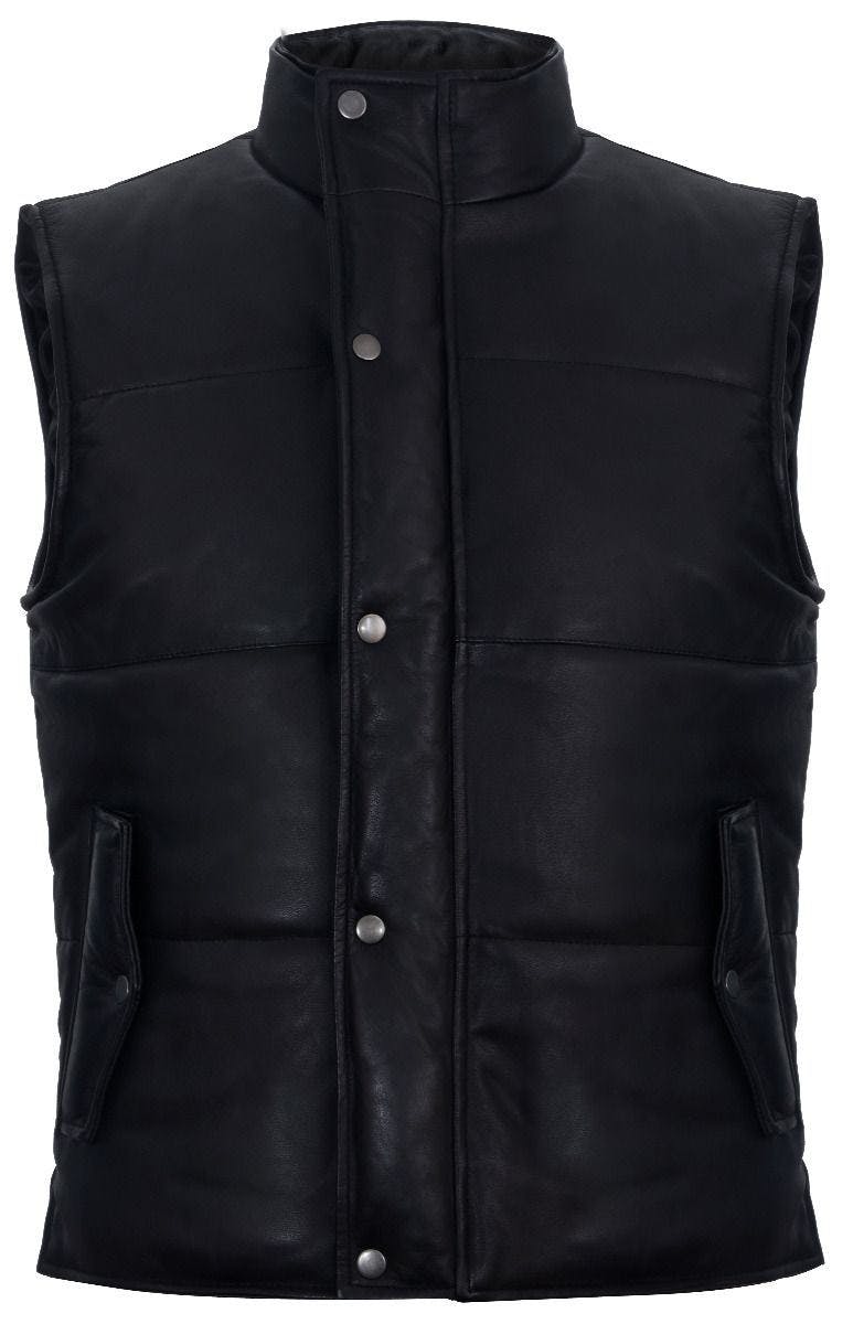 Infinity Leather Men's Black Puffer Warmer Waistcoat Sleeveless Padded Leather Jacket - Uk Xl | Eu 52 | Us 42