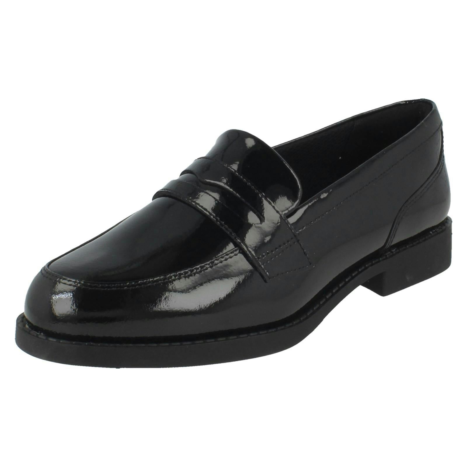 Clarks Girls Black Penny Loafer School Shoes Tapa Edge - Patent - Uk 5.5 Child - F