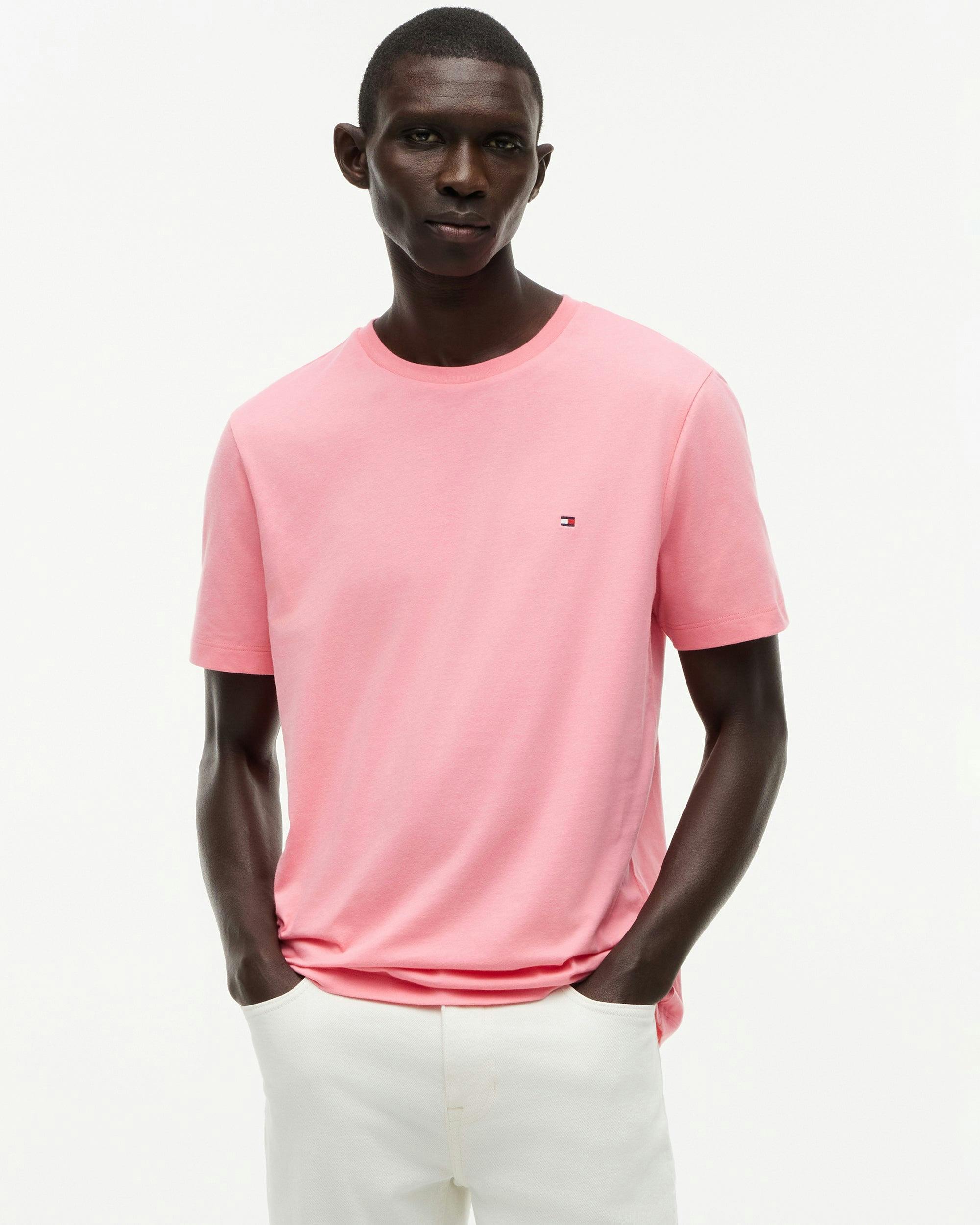 Tommy Hilfiger Men's Pink Essential Seasonal Regular Fit Solid T-Shirt - Doll - Doll - L