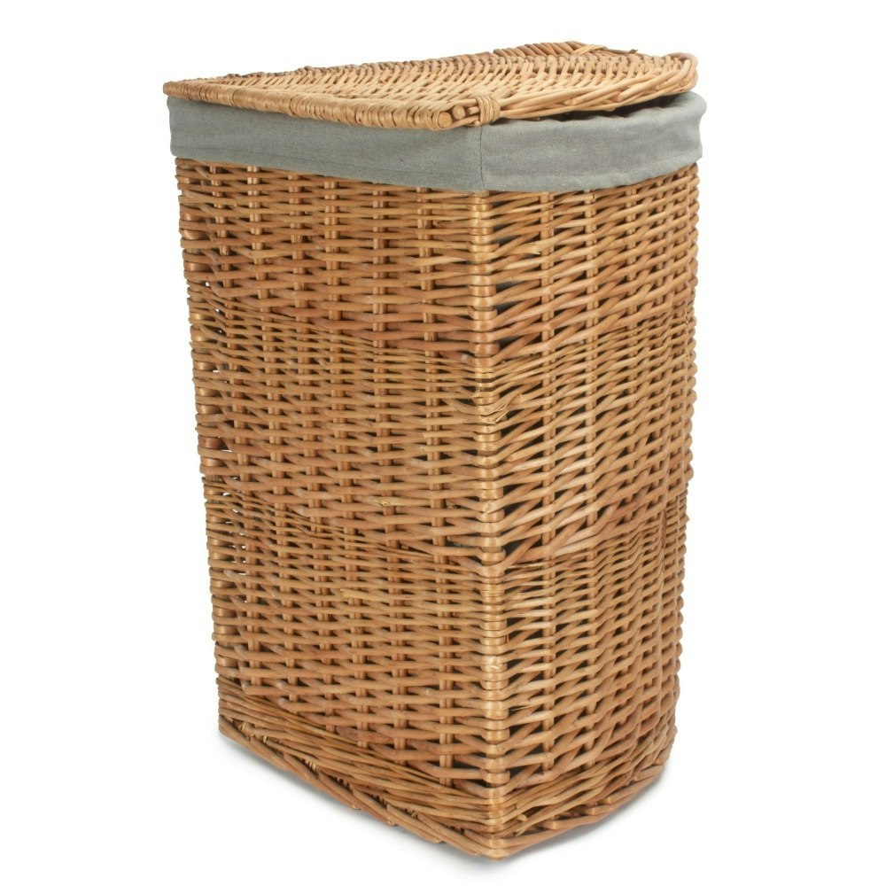 Rackhams Light/Grey Small Steamed Wicker Corner Linen Basket With Sage Lining