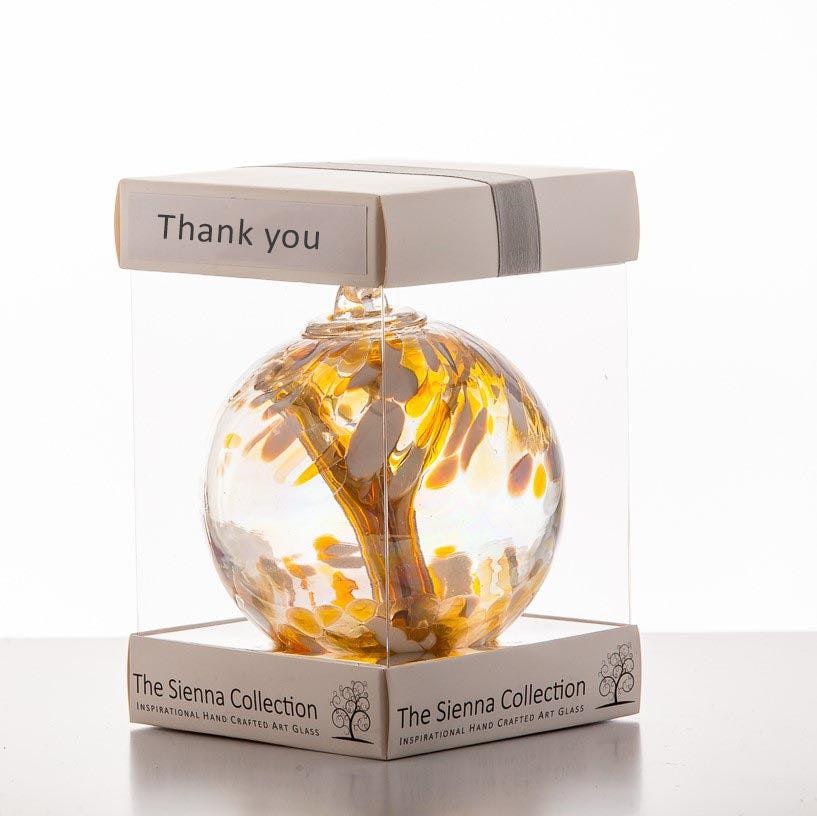 Sienna Glass Gold 10Cm Spirit Ball - Thank You - Pastel