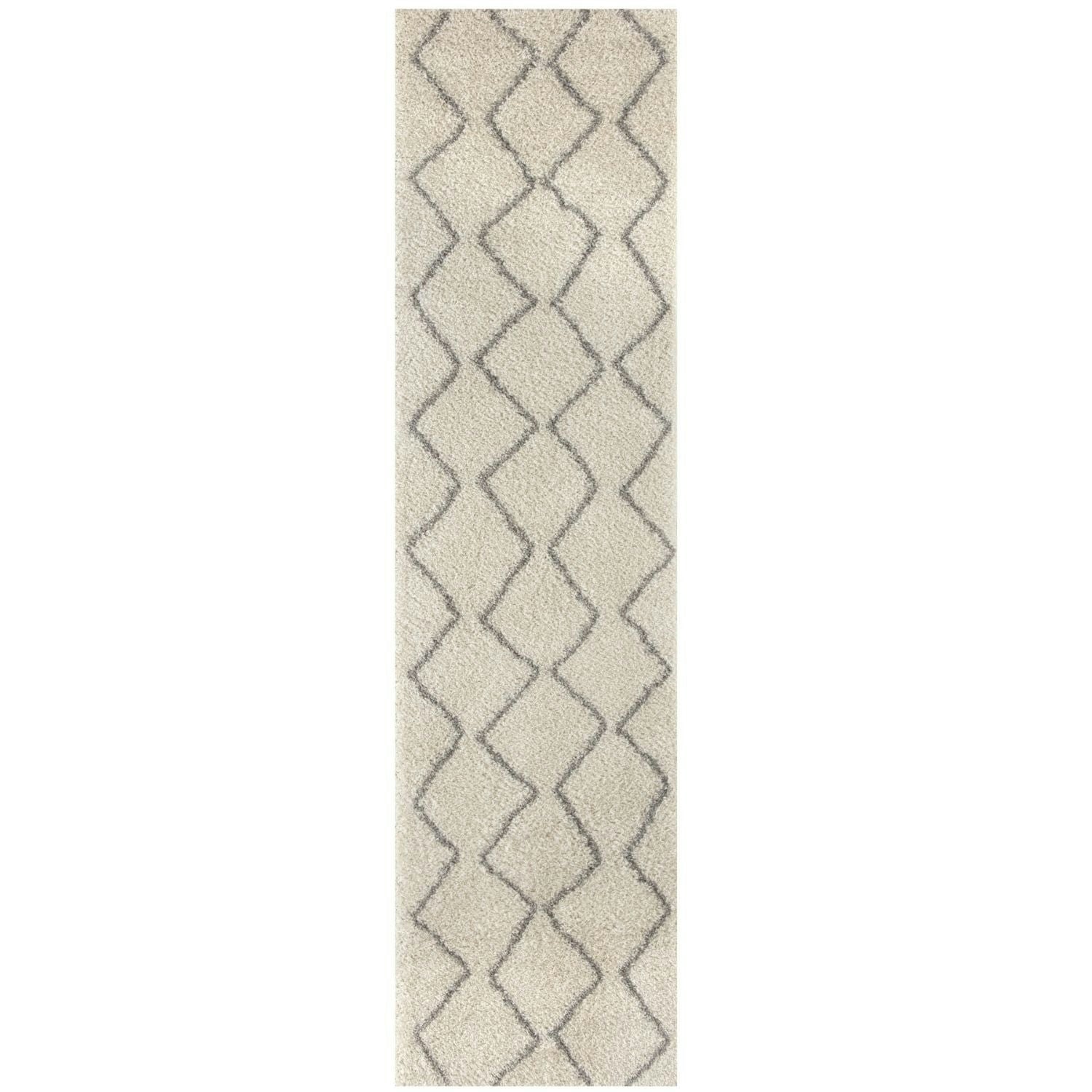 The Rugs Ivory/Grey Moroccan Shaggy Rug | 800 - 80X300 Cm