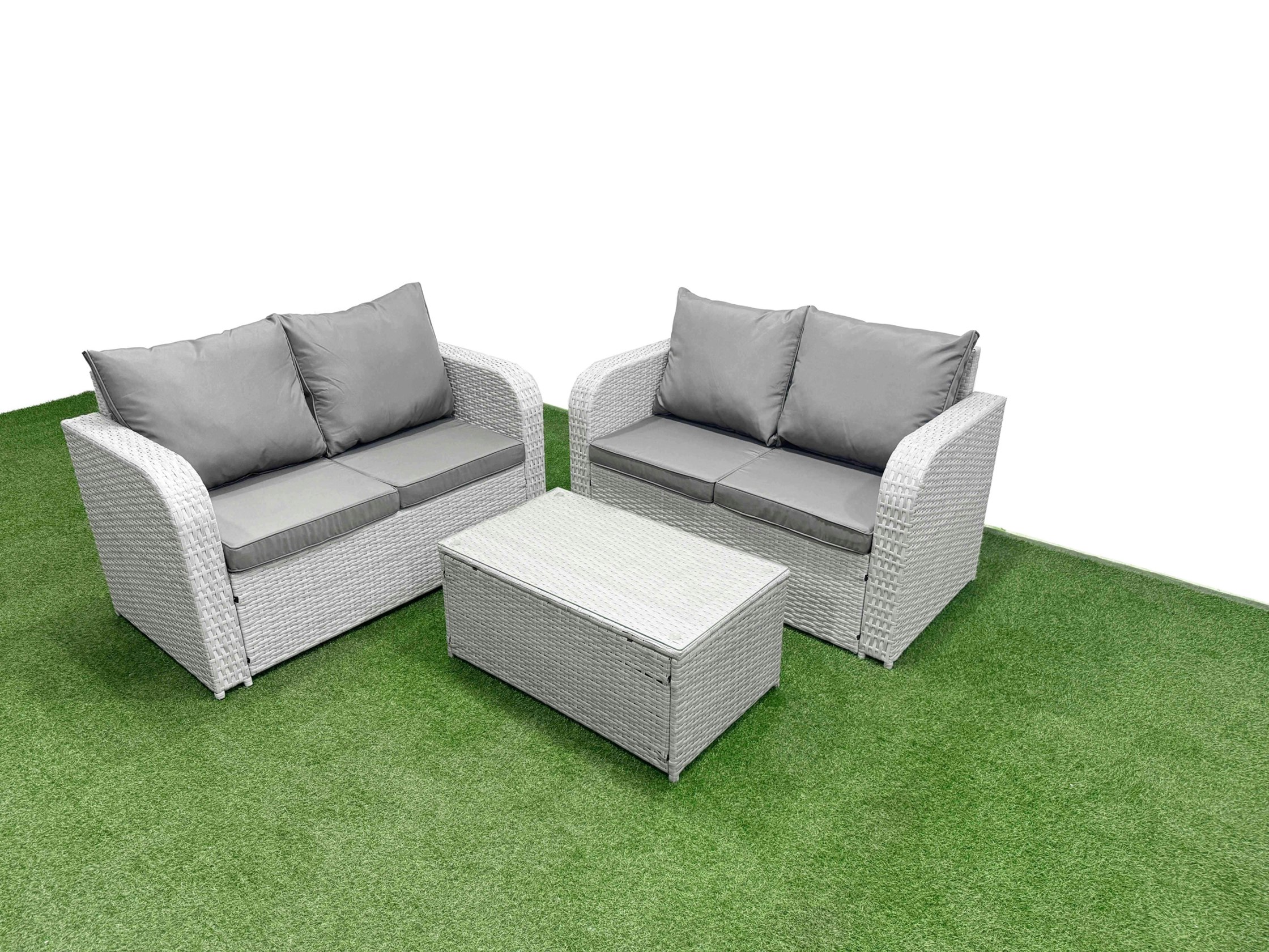 Fimous Light/Grey 4 Seater Outdoor Love Sofa Set Rattan Garden Furniture Set With Rectangular Coffee Table