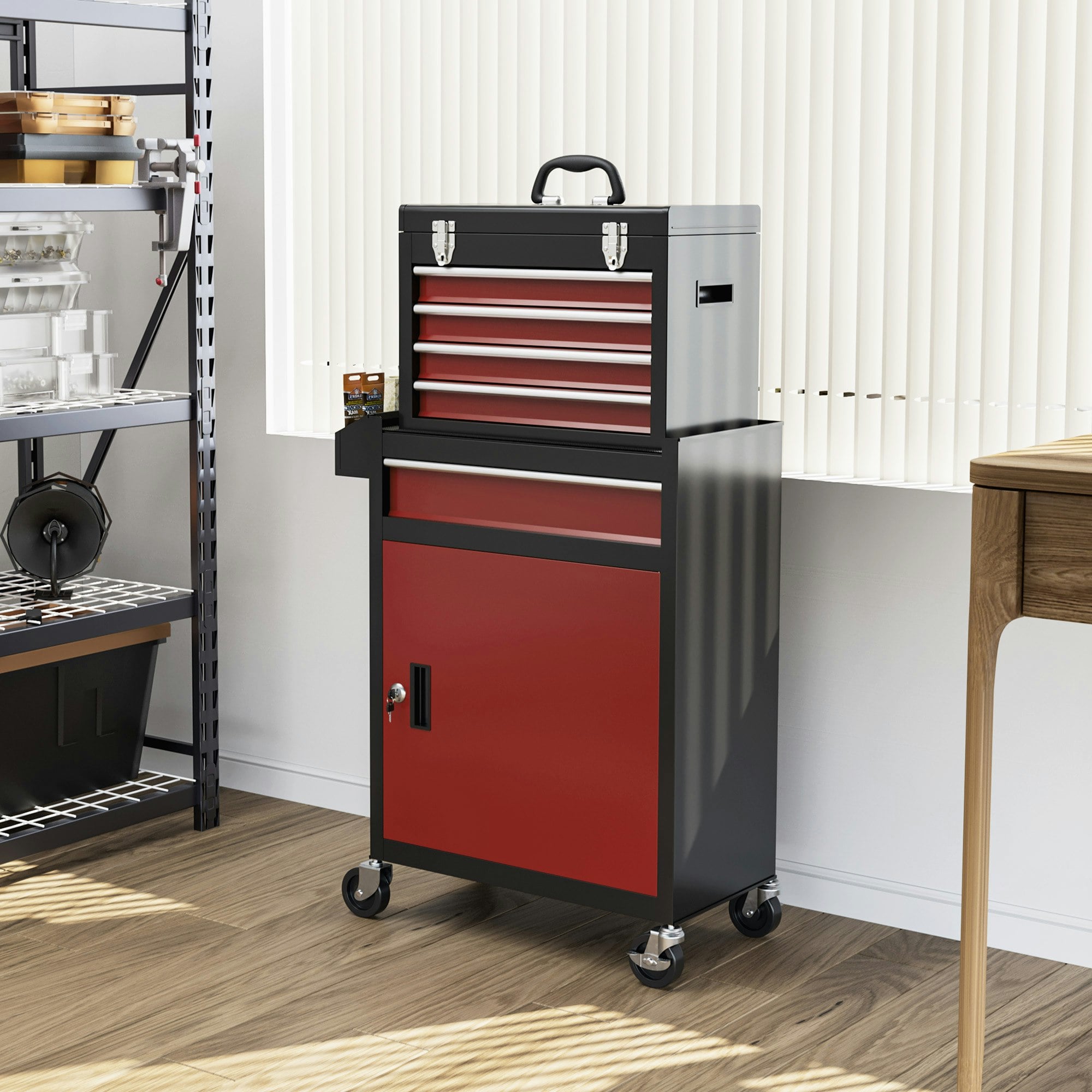 Rackhams Tool Cabinet On Wheels With 5 Drawers Top Tool Chest Roller