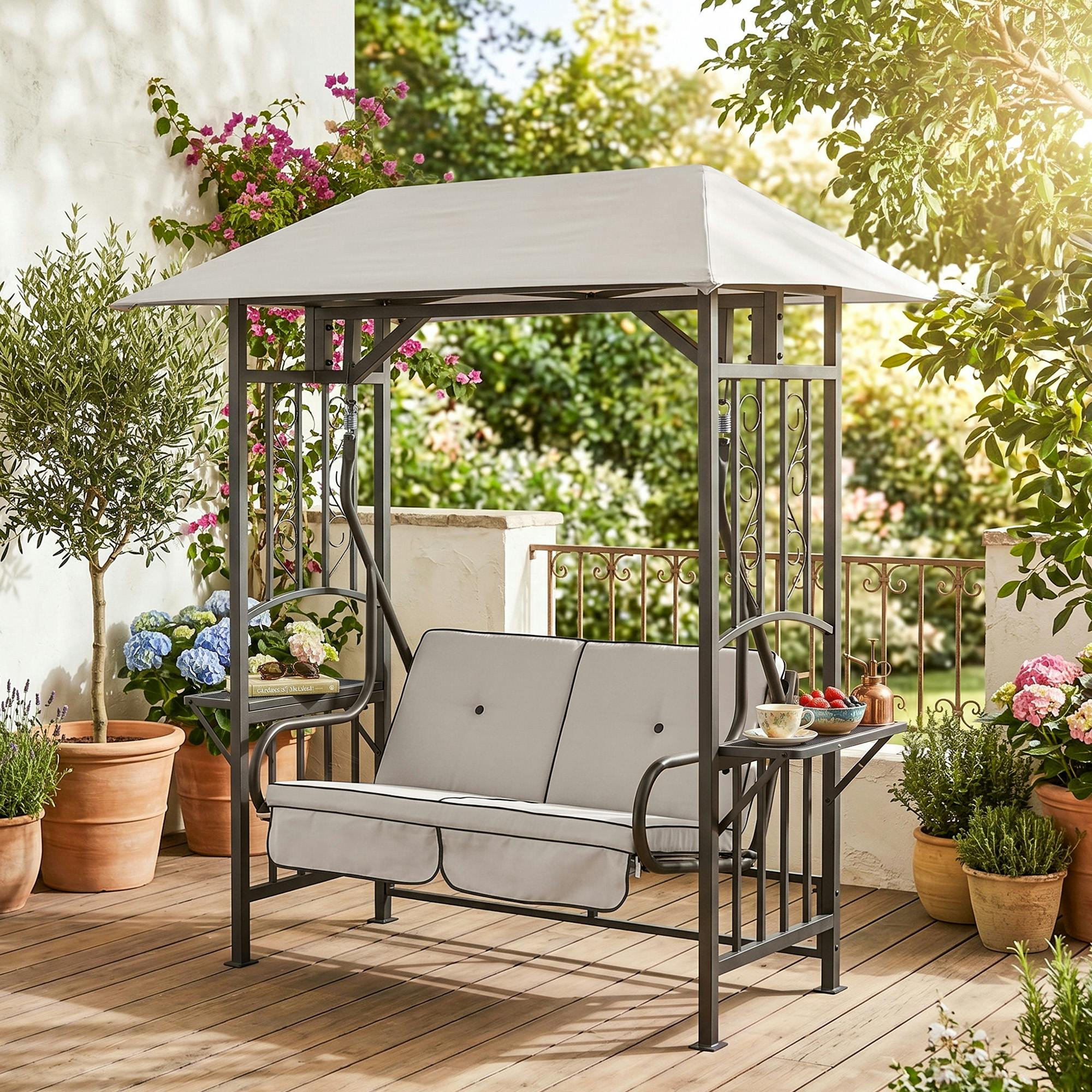 Rackhams Light Outdoor Garden 2 Seater Canopy Swing Seat Porch Loveseat Hammock Chair
