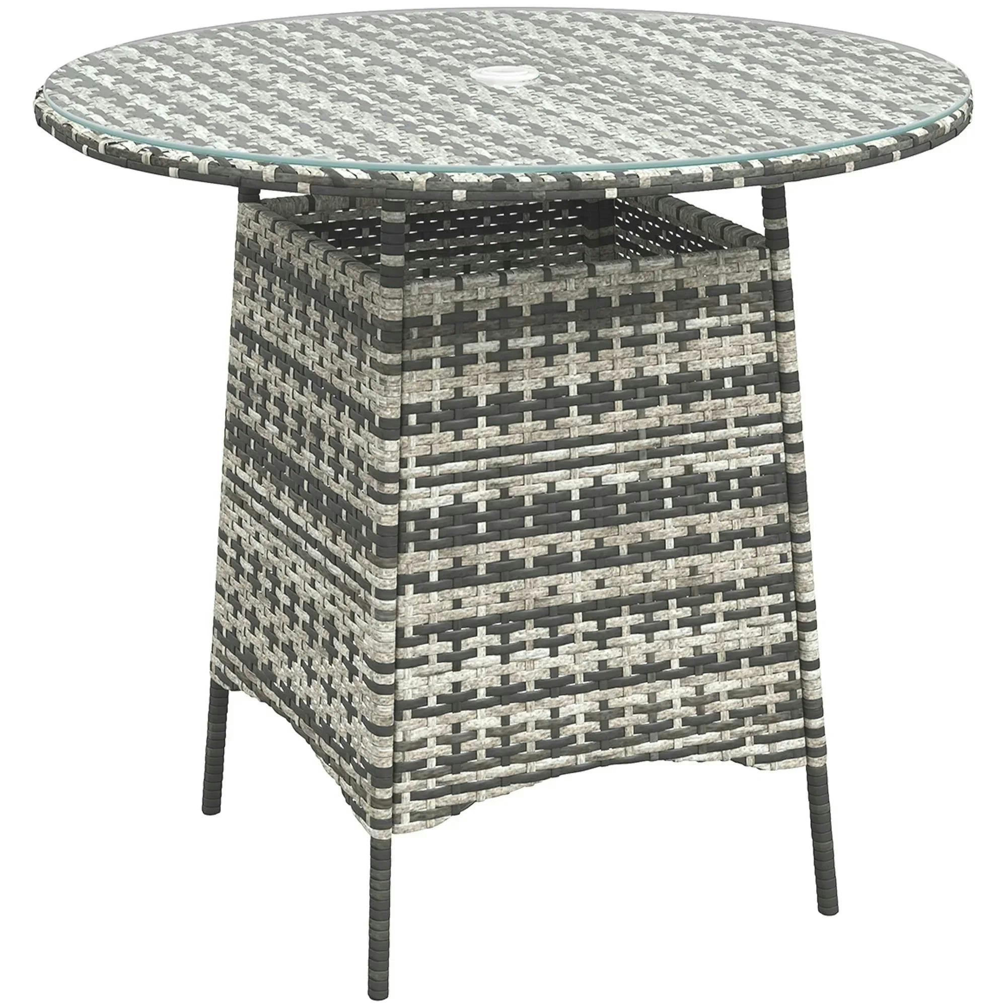 Outsunny Rattan Garden Table - Grey - with Umbrella Hole - 80cm Diameter - Image 7