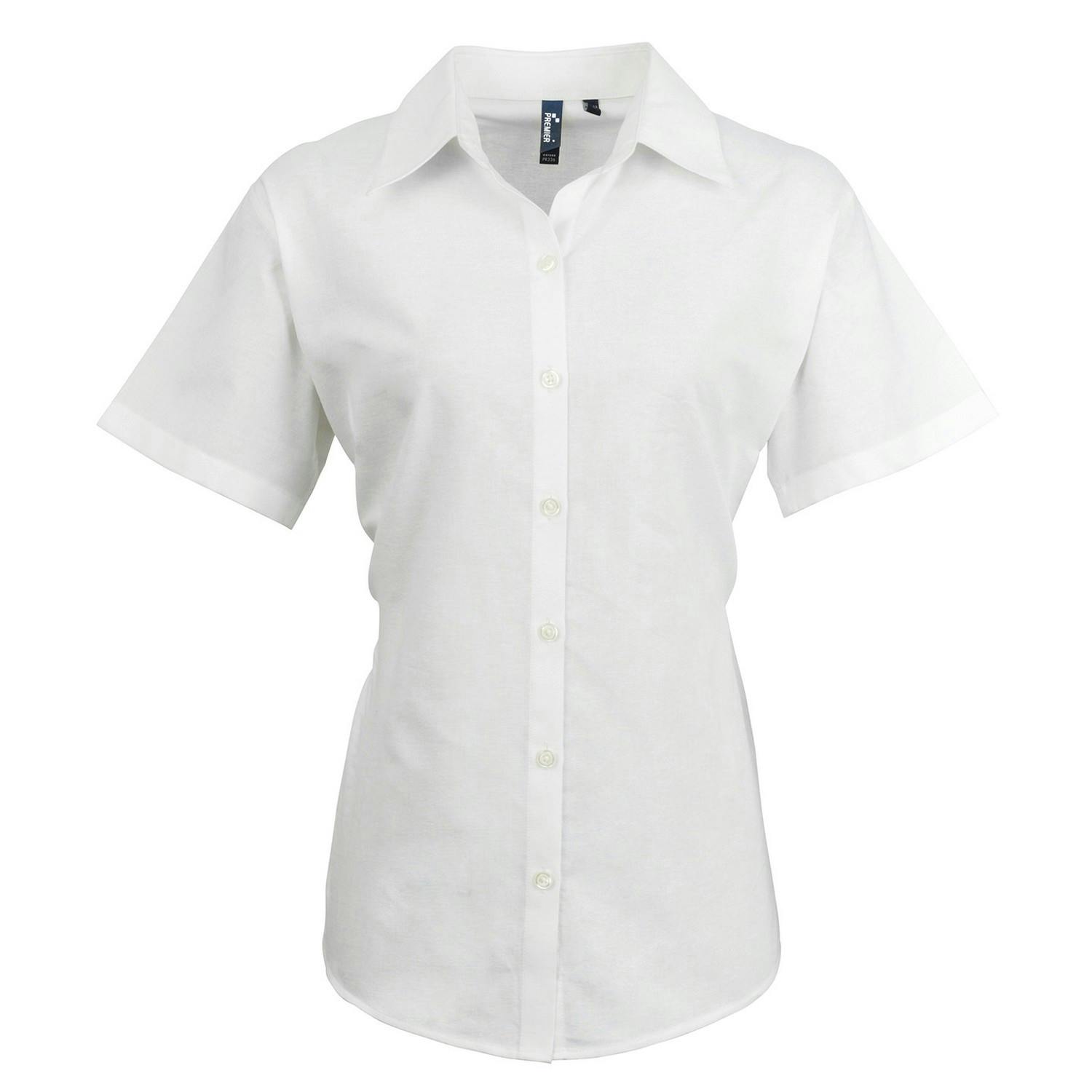 Premier Women's White Signature Pearlised Oxford Short-Sleeved Shirt - 12 Uk - 70% Cotton/30% Polyester