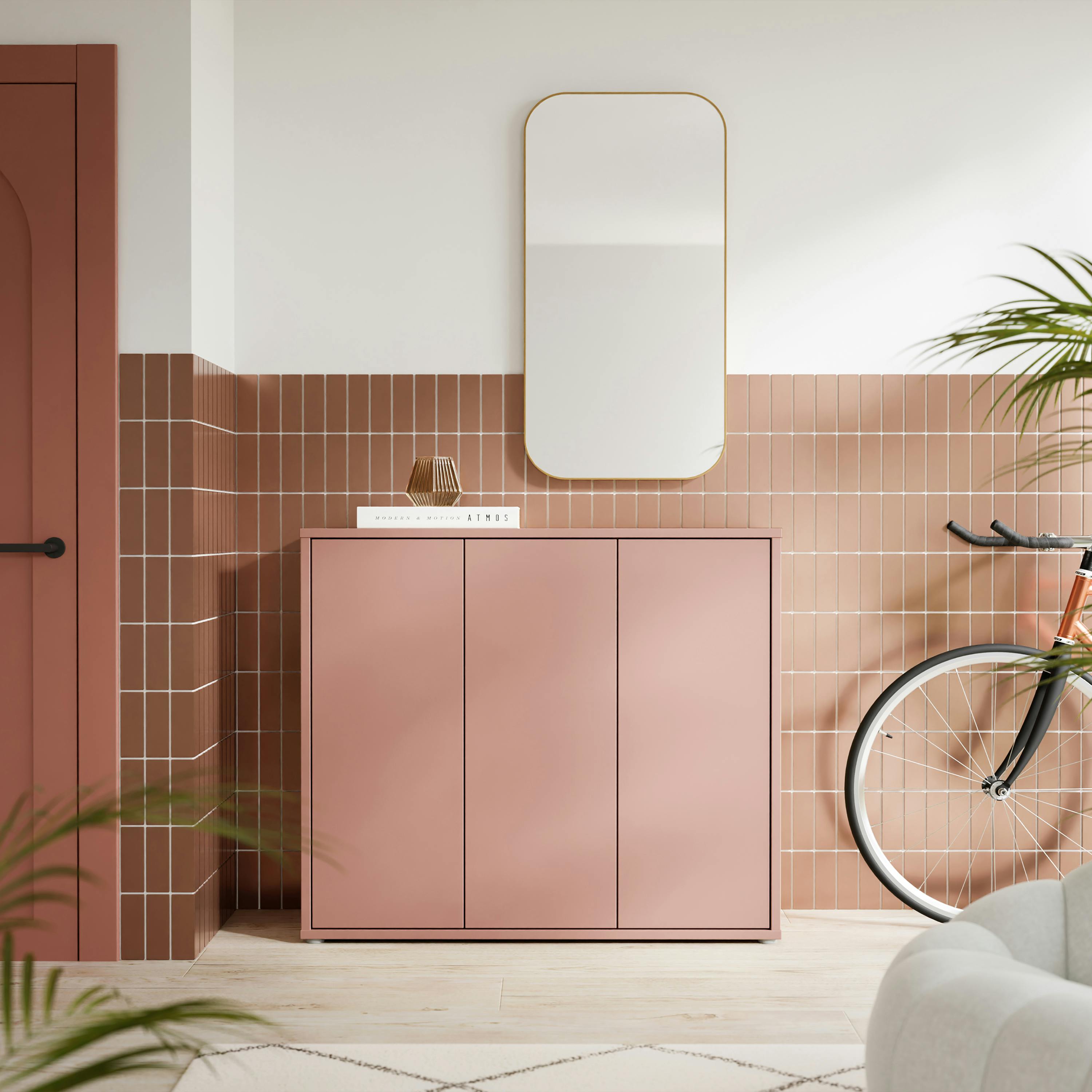 Furniture To Go Alice Springs Shoe Cabinet With 3 Doors Push-To-Open In Terracotta - Matt - Standard - Terracotta