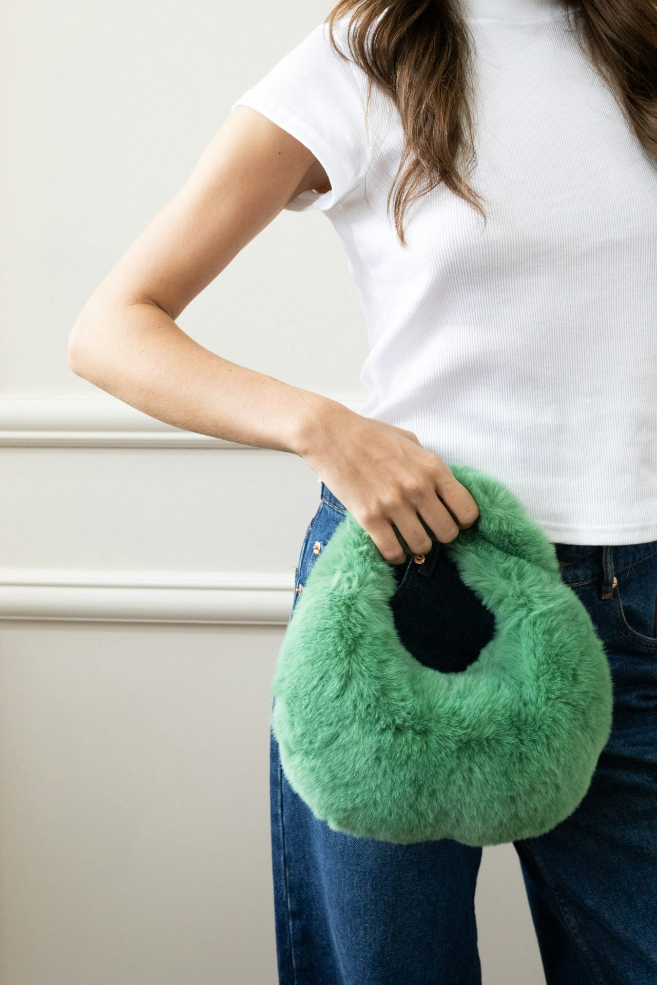 Svnx Green Faux Fur Soft Grab Bag In - One Size