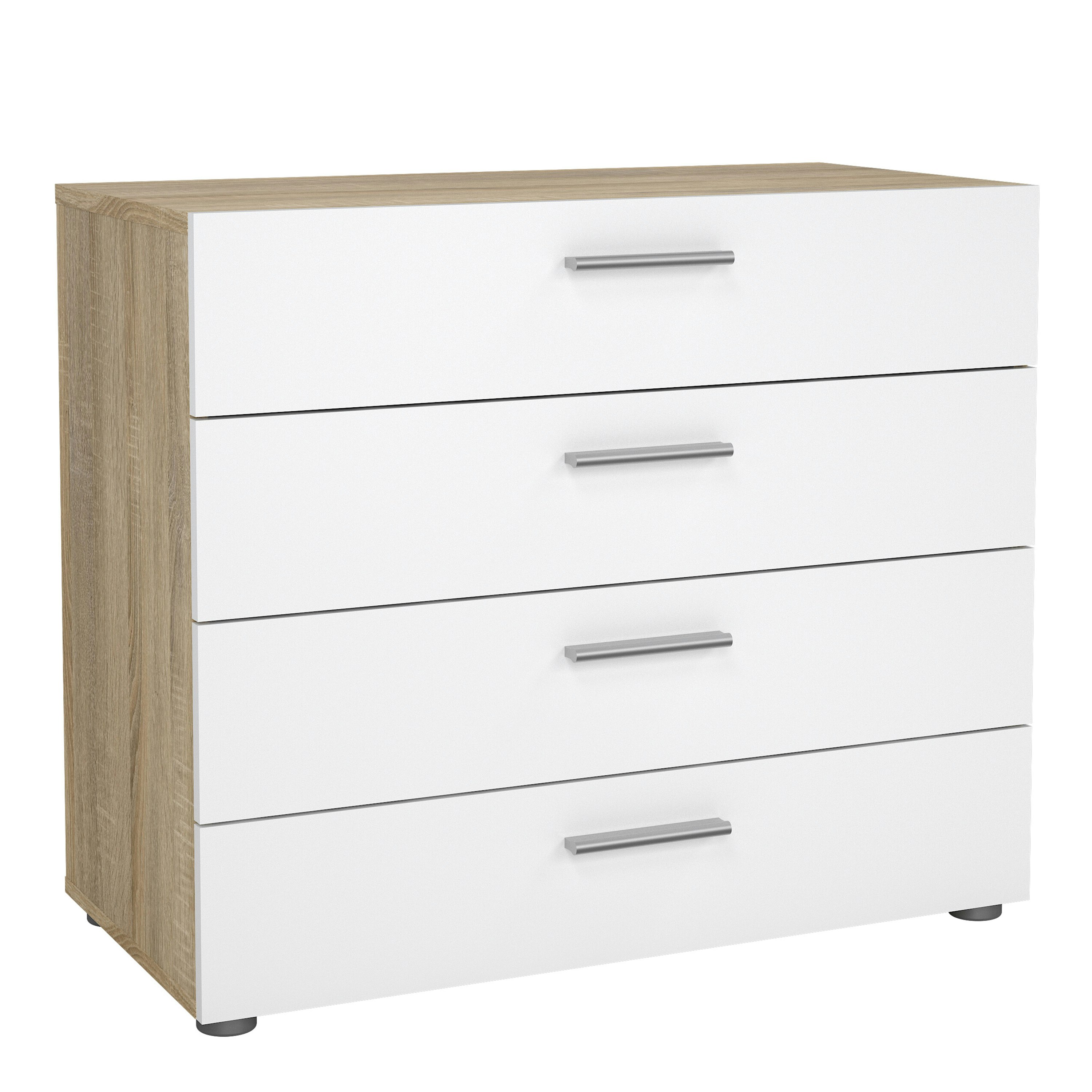 Furniture To Go White Pepe Chest Of 4 Drawers In Oak With High Gloss - & Oak - High Gloss - Melamine