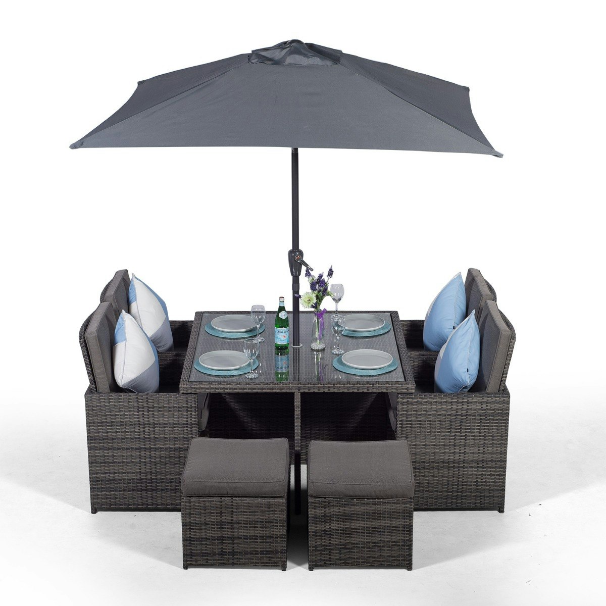 Giardino Grey 4 Seater Rattan Cube Dining Set - 1