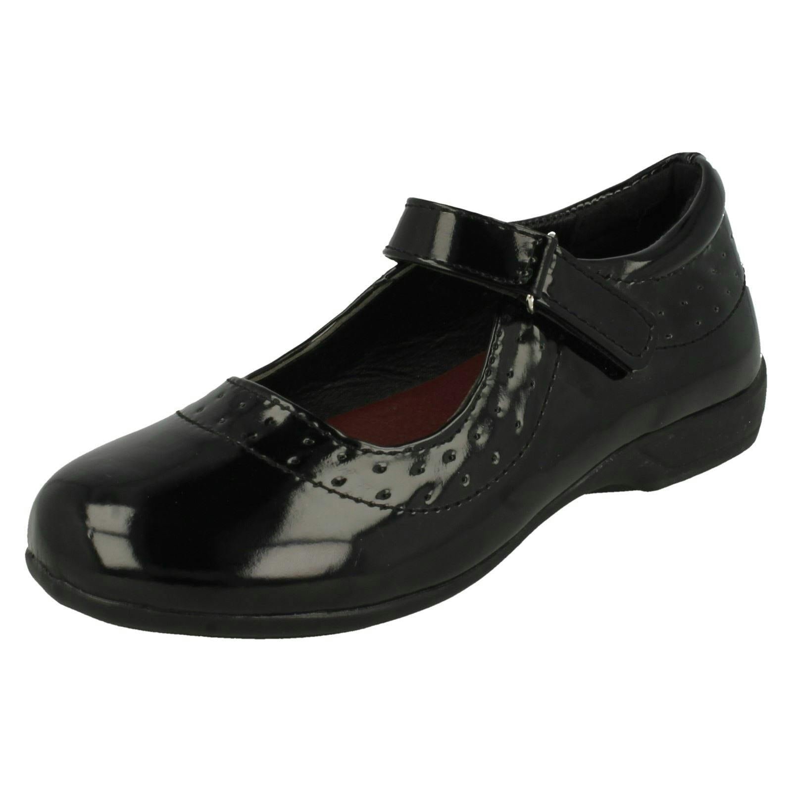 Spot On Girls Black School Shoes - Synthetic Patent - Uk 12 Child