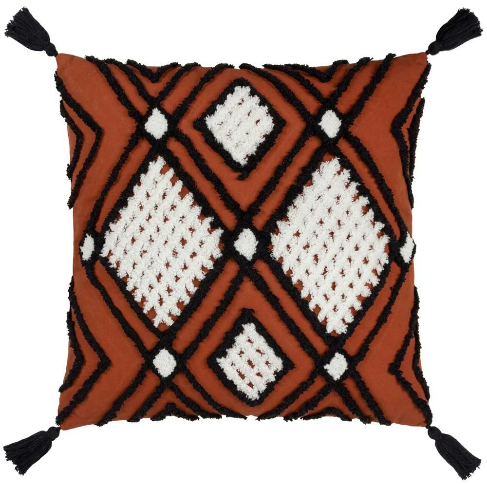 Rackhams Black Aquene Tassel Tufted Cushion Cover - Brick/ - 50Cm X 50Cm - Brick/ - 100% Cotton
