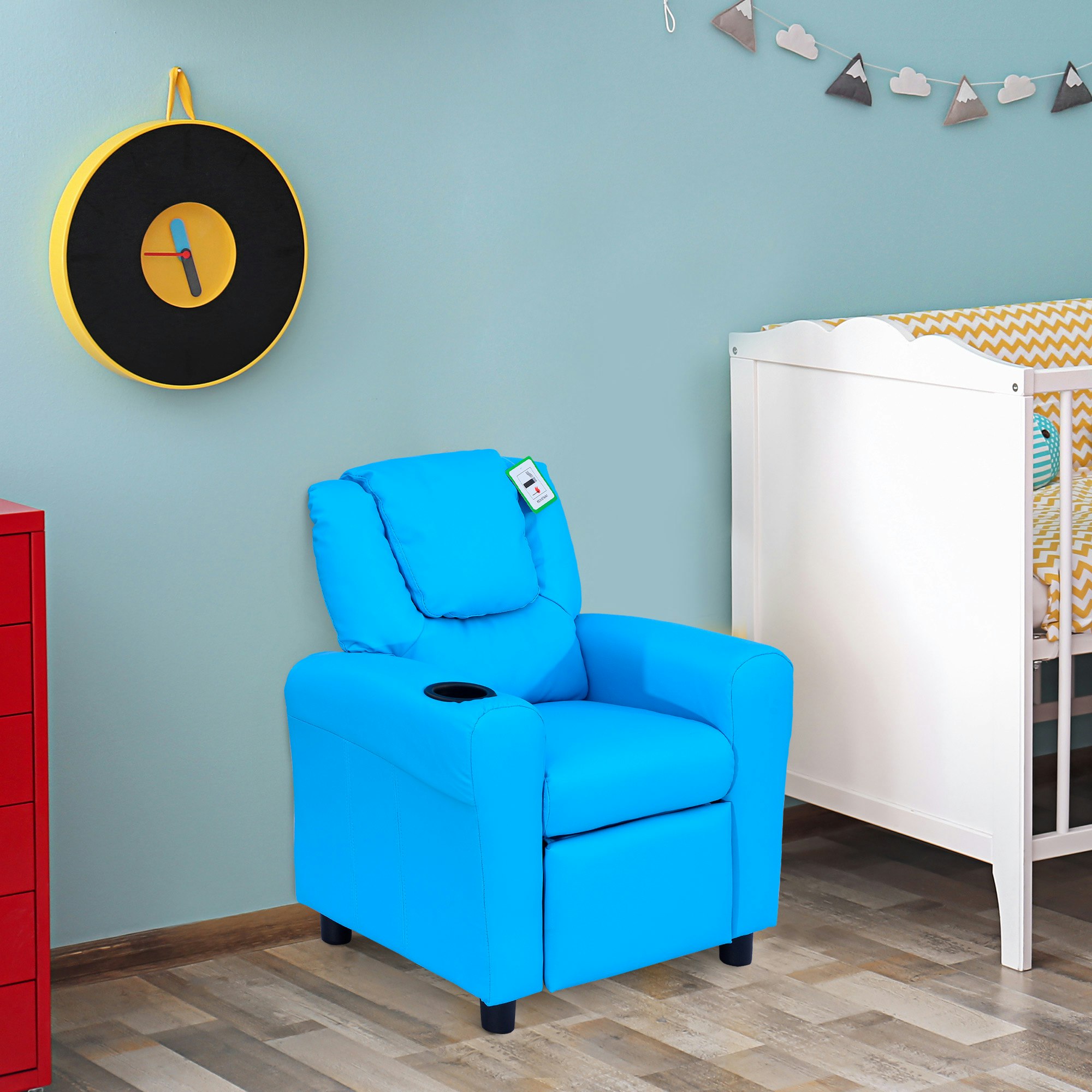 Rackhams Blue Kids Recliner Chair With Adjustable Backrest And Footrest,