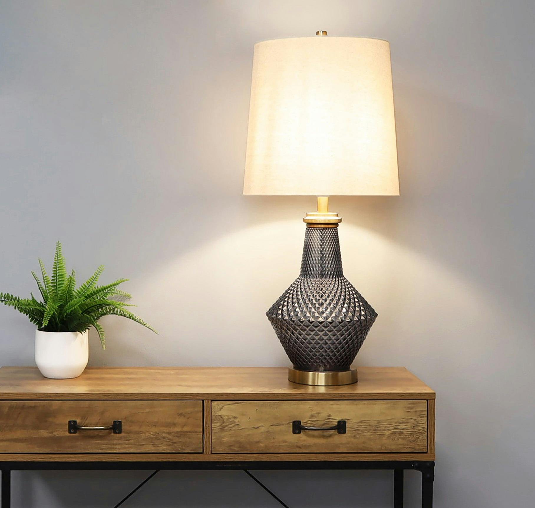 Rackhams Lia Antique Brass & Smoked Glass Table Lamp