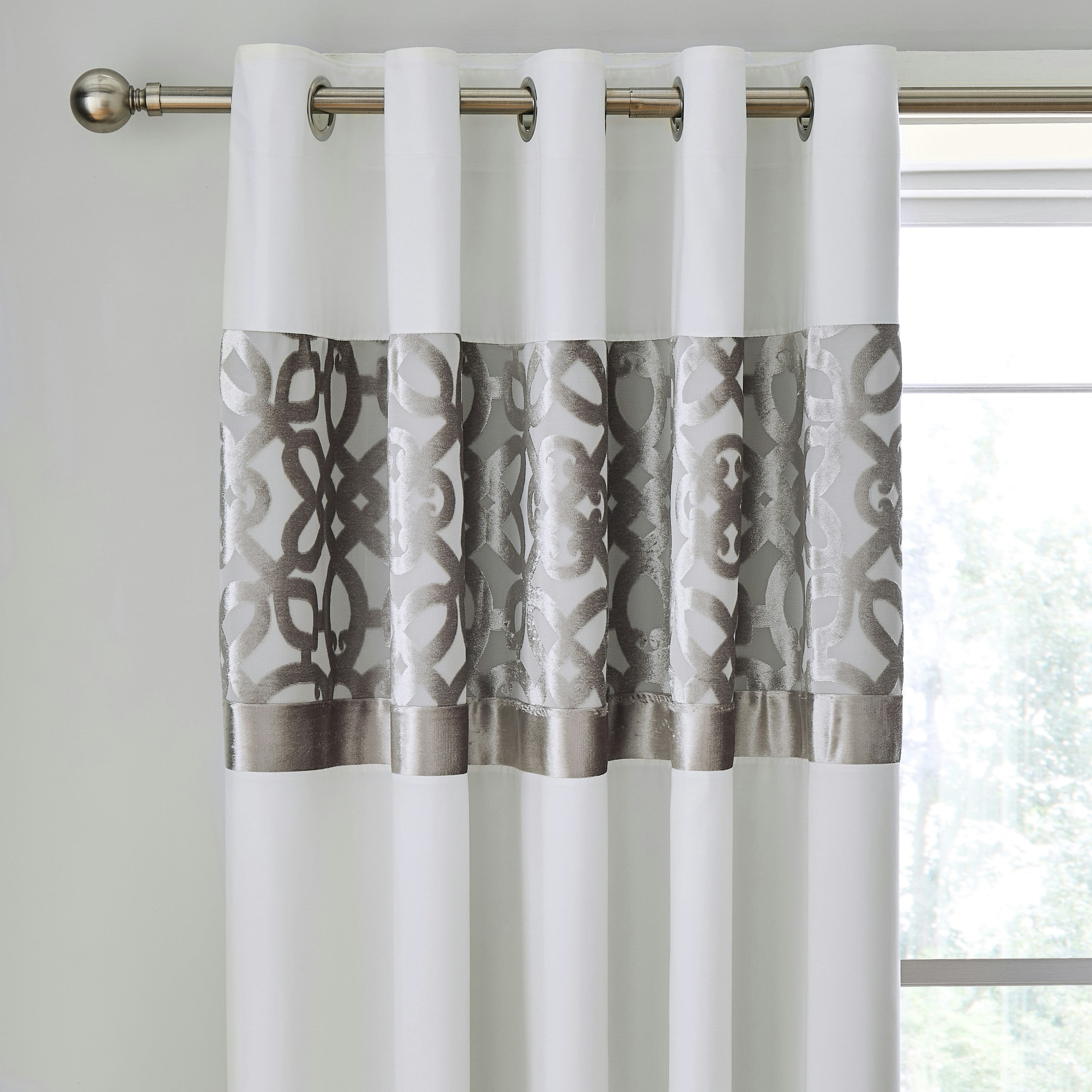 Rackhams Light Lattice Cut Velvet Lined Eyelet Curtains - 66X72 Inch - Natural