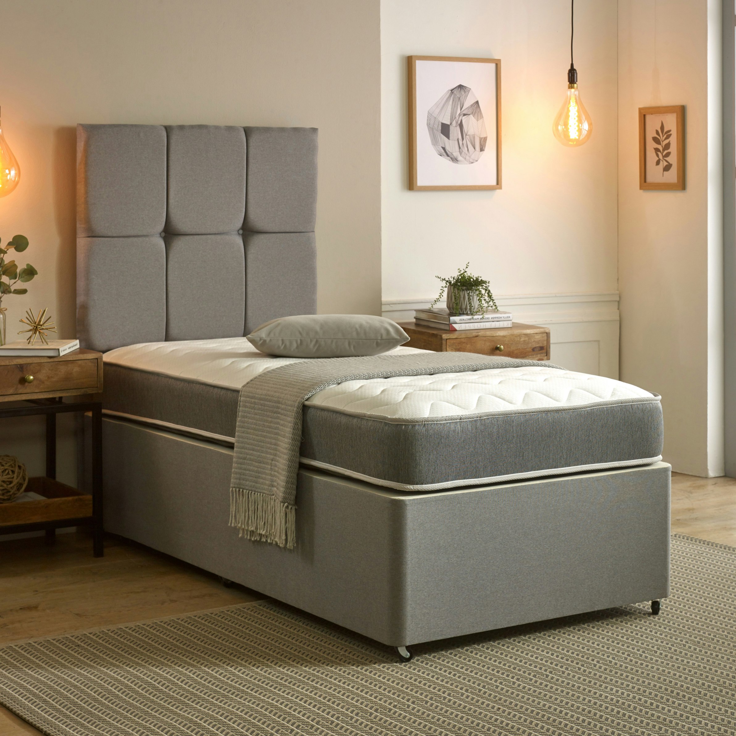 Starlight Beds Grey Zig Zag Hybrid Single Mattress - 19Cm Deep, Soft Firmness - 1 - 2Ft6 Small Single Mattress (75Cm X 190Cm)
