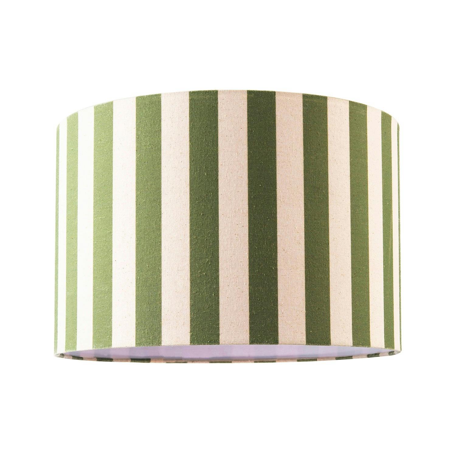 Happy Homewares Green Garden Olive And Oatmeal Linen Striped Shade With Fabric Inner