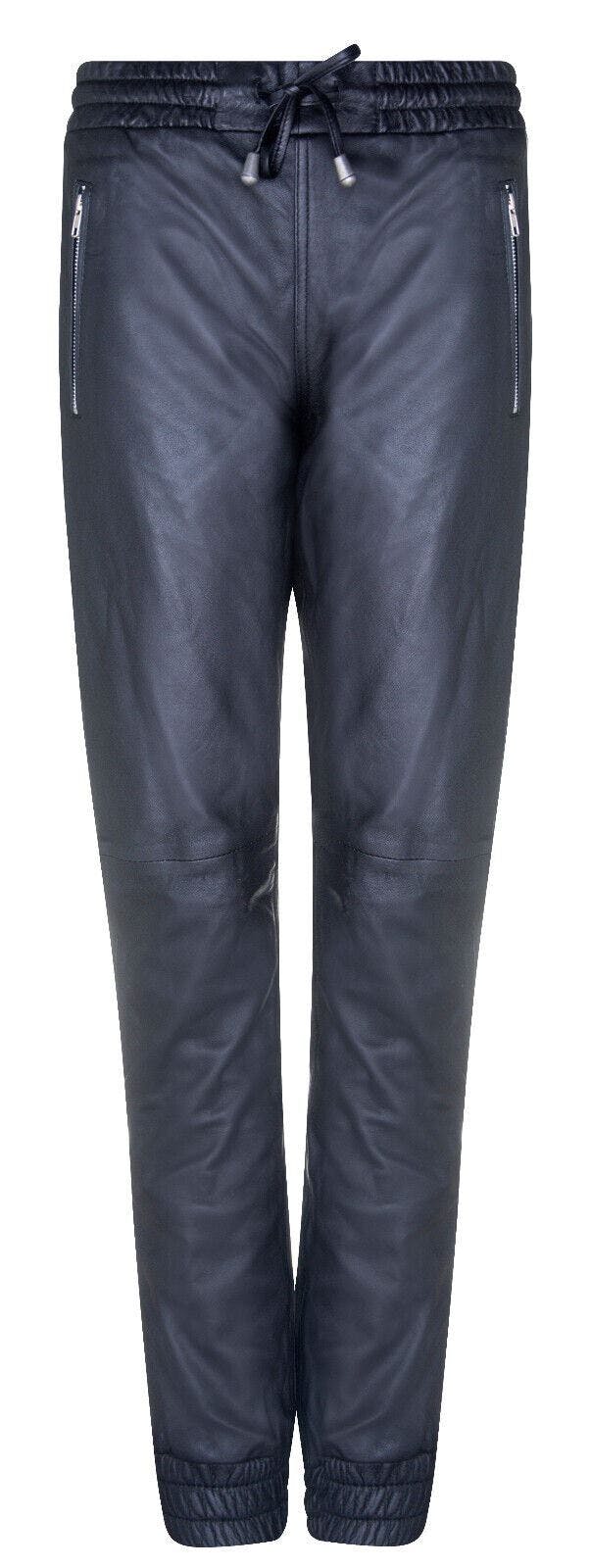 Infinity Leather Women's Black Leather Nappa Trousers Joggers - 8