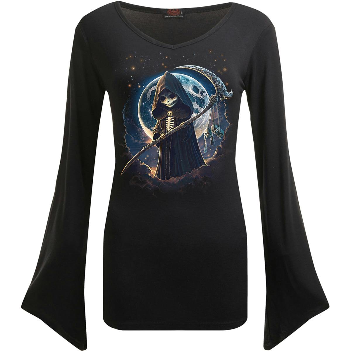 Spiral Direct Black Reaperette - V Neck Goth Sleeve Top - M - Screen - Screen
