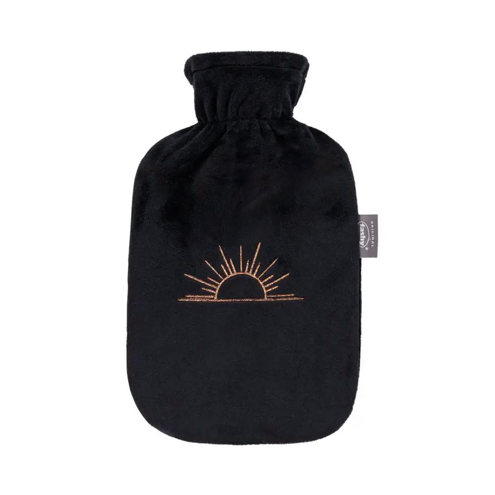 Fashy Black 2 Litre Hot Water Bottle With Sunrise Plush Cover