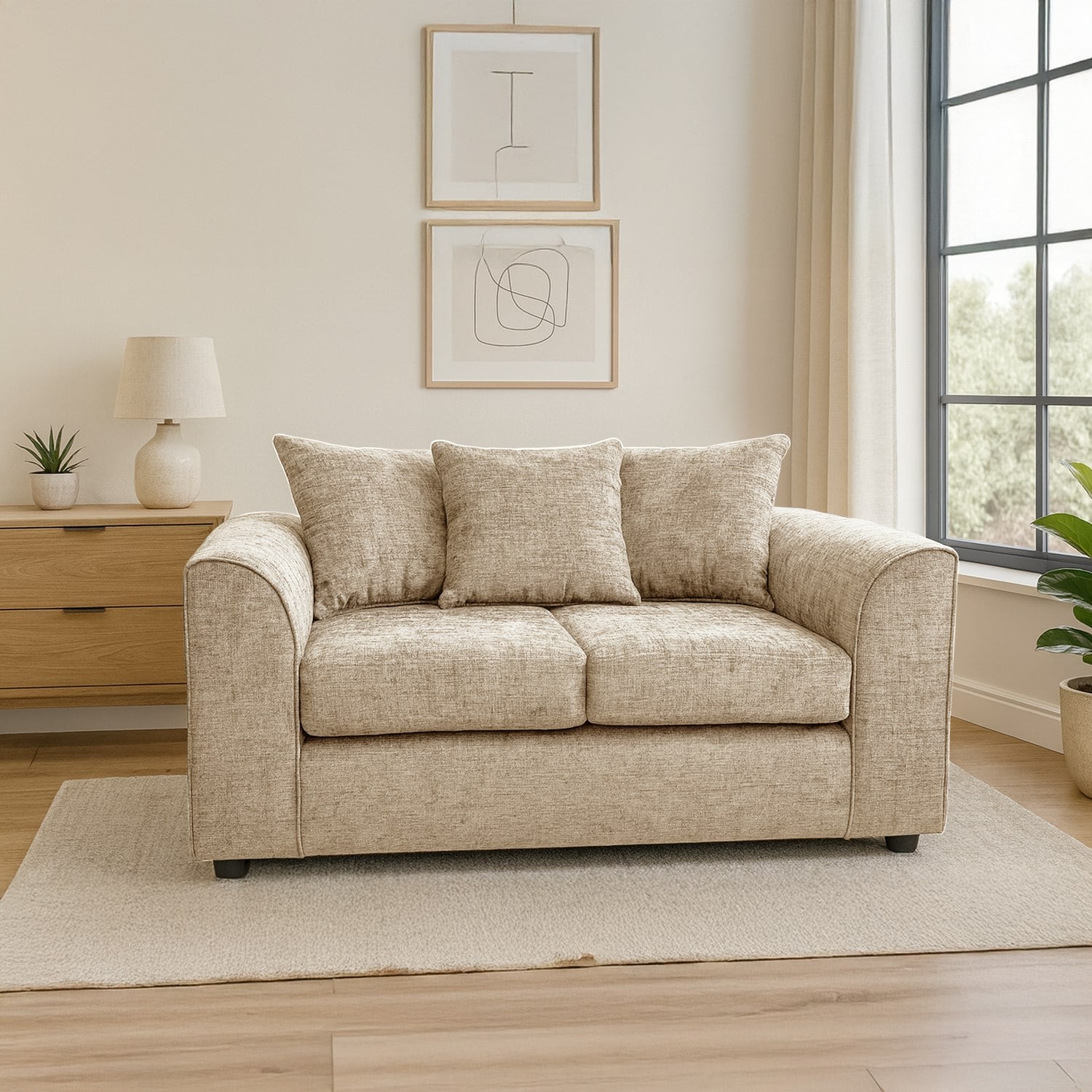 Furnishings For Less Beige Monaco Chenille Fabric 2 Seater Sofa