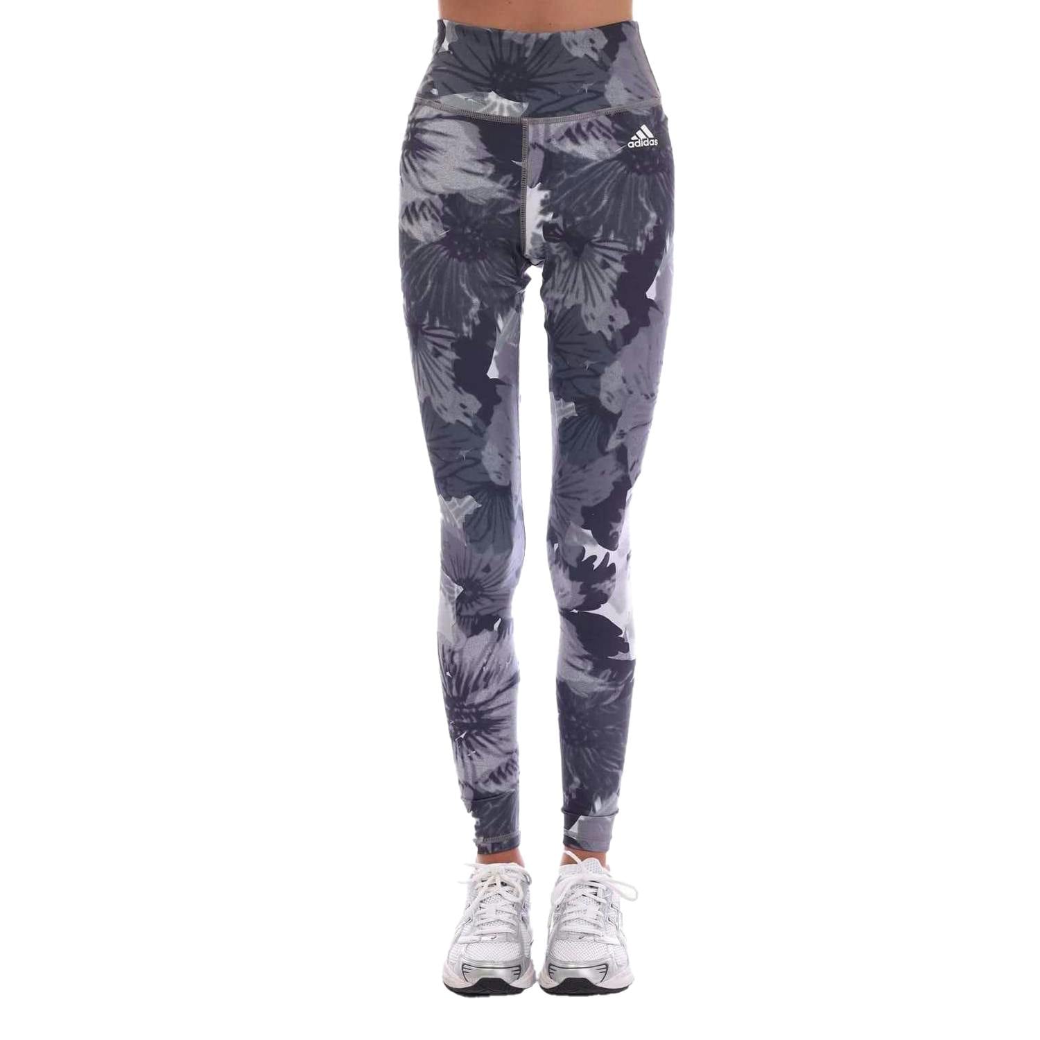 Adidas Women's Grey Essentials Floral High Waist Training Leggings - 16-18 Uk - 85% Recycled Polyester/15% Elastane