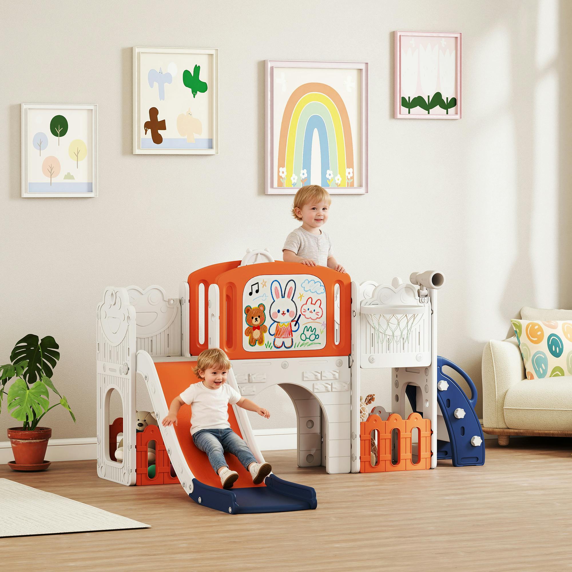 Aiyaplay Unisex Orange 7 In 1 Toddler Slide Set, Frog Theme Playset With Basketball Hoop In 7In - Image 4