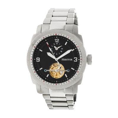 Heritor Automatic Men's Silver/Black Helmsley Semi-Skeleton Watch