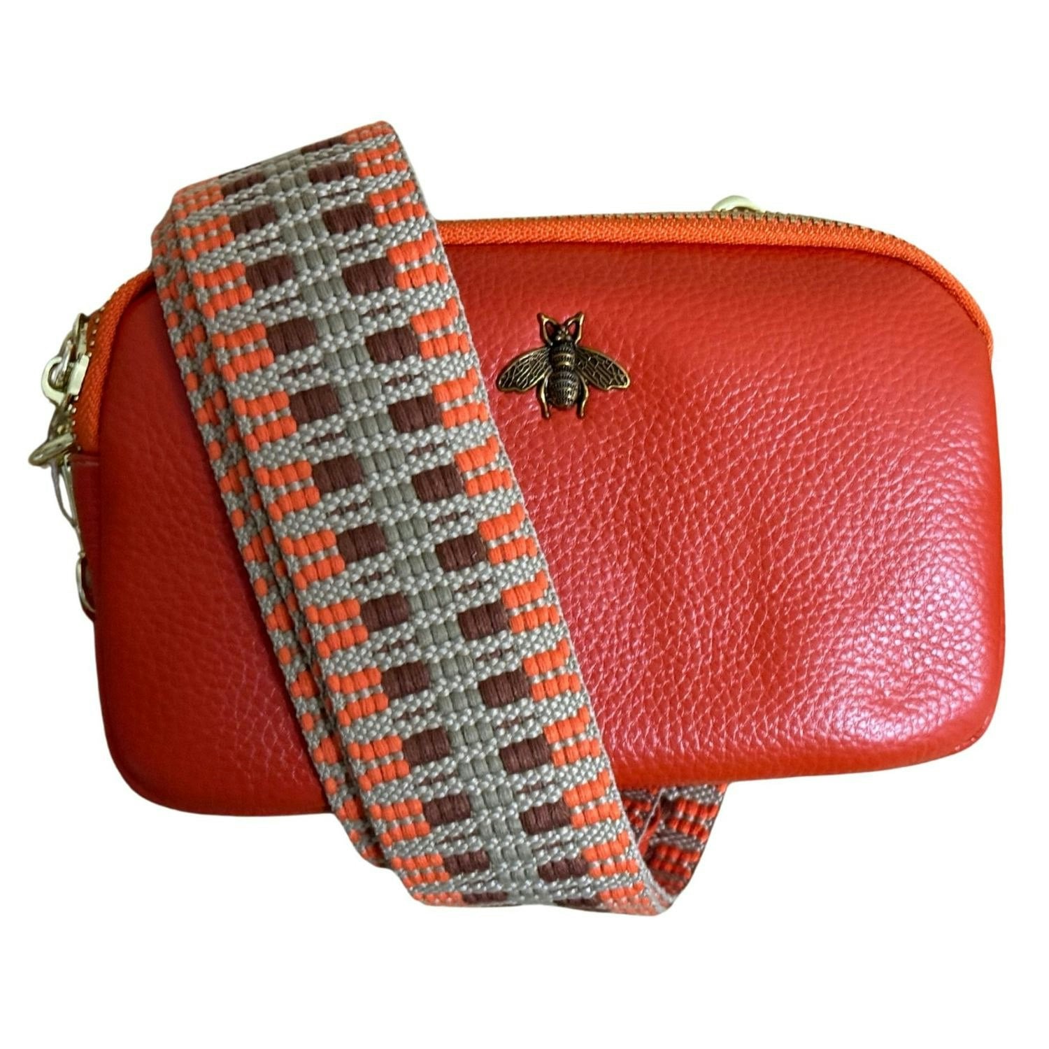 Love Emvy Orange Genuine Leather Mini Bee Crossbody Bag