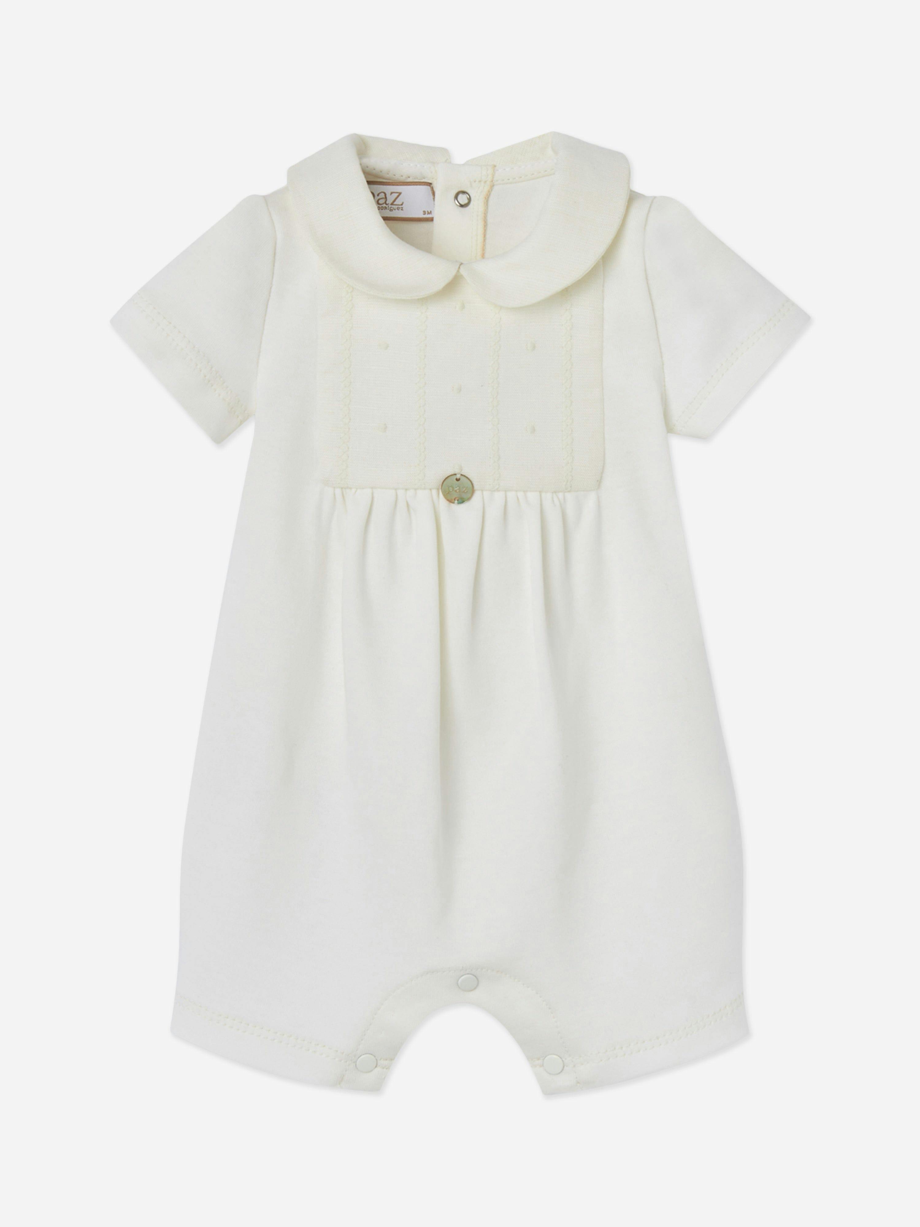 Paz Rodriguez Men's Ivory Baby Boys Cotton Interlock Romper In - 9 Mths