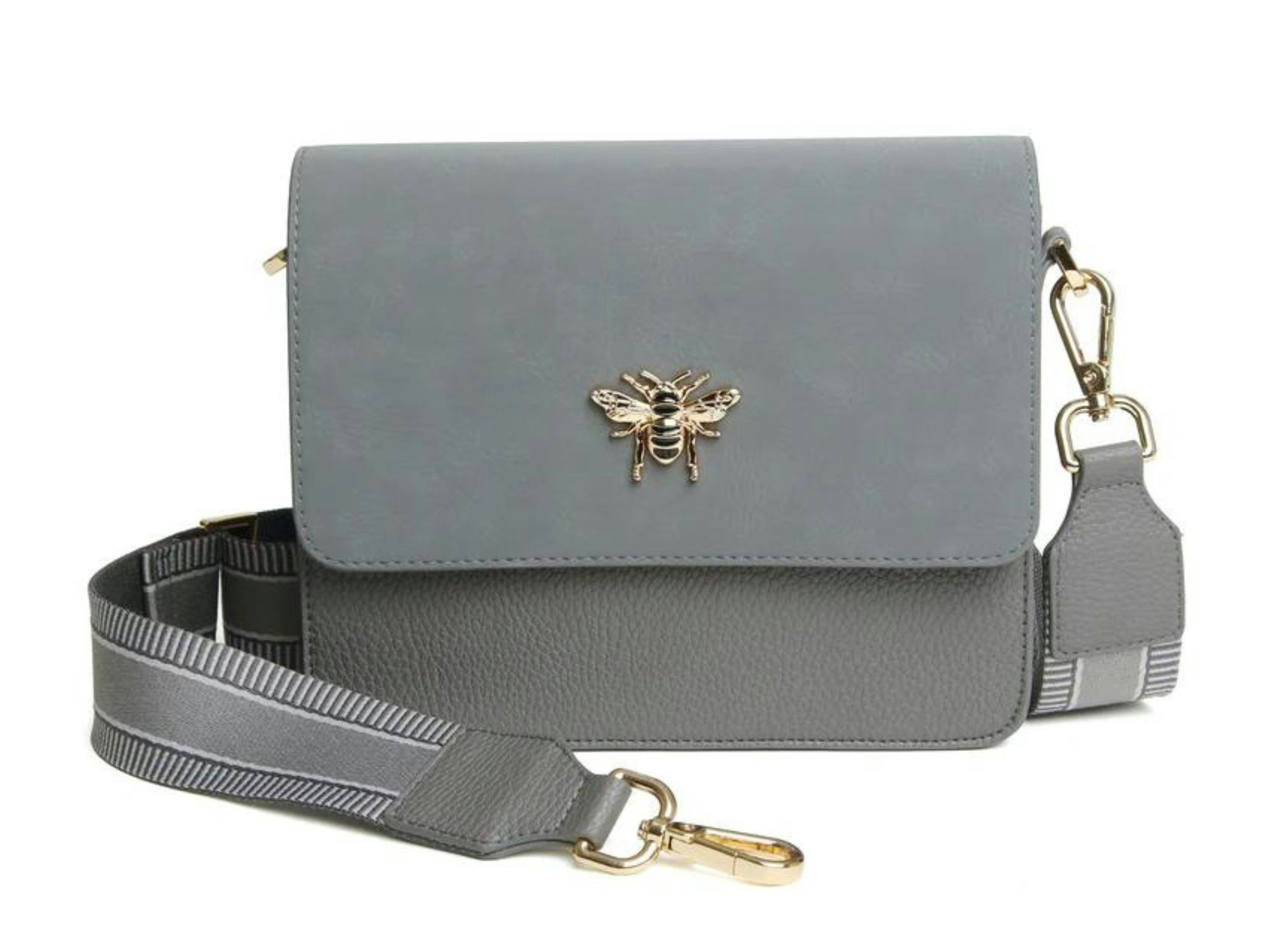 Alice Wheeler Women's Gold Highbury Mini Bee Crossbody Bag – Vegan Leather - Slate