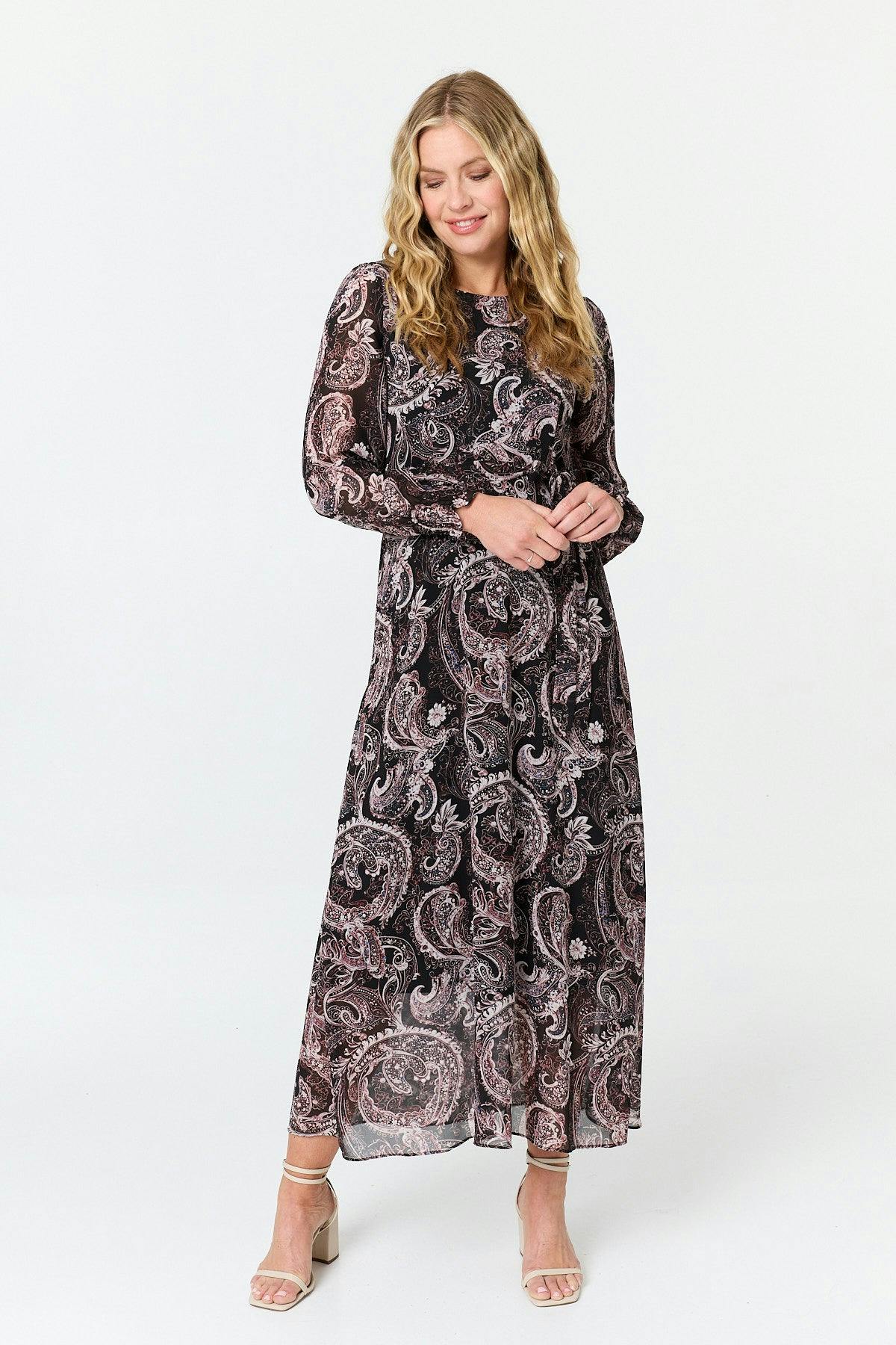 Izabel London Purple Paisley Tie Waist Layered Maxi Dress - 12