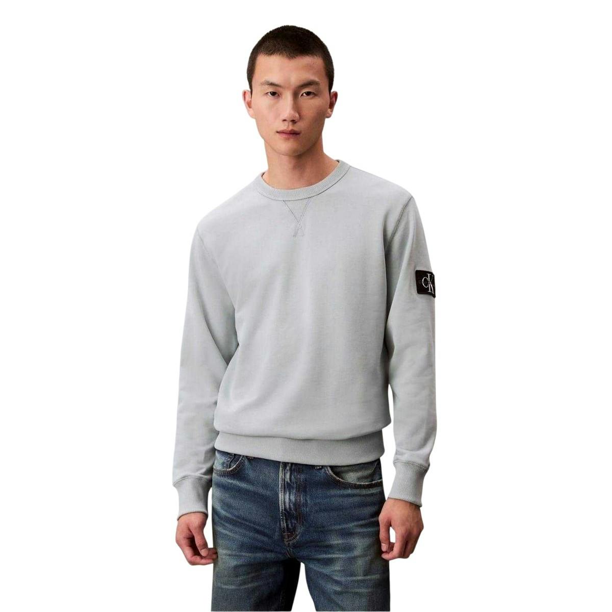 Calvin Klein Men's Grey Badge Crew Neck Sweatshirt - Overcast - Xl - Overcast - 100% Cotton