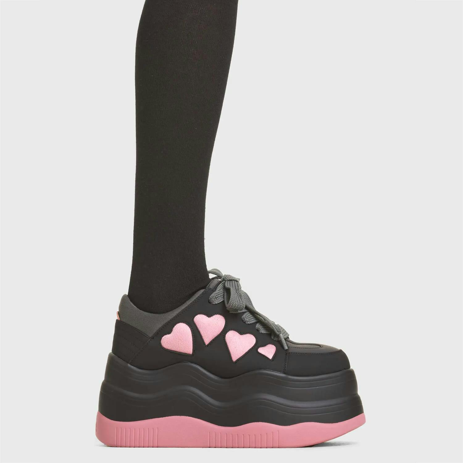 Lamoda Black/Pink Heart On My Sleeve Platform Heels Suede Heart Design - Uk6