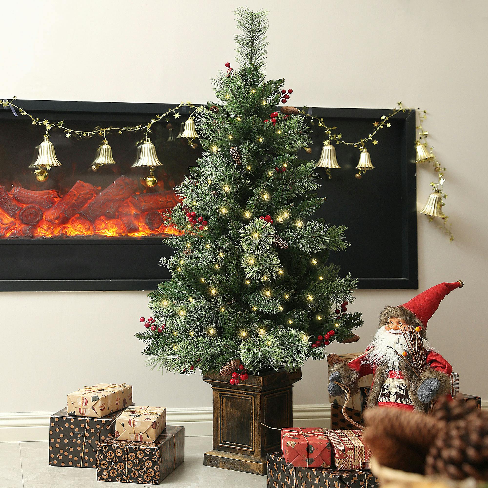 Rackhams White 1.2M Prelit Christmas Tree With 100 Warm Led Lights And 8 Modes