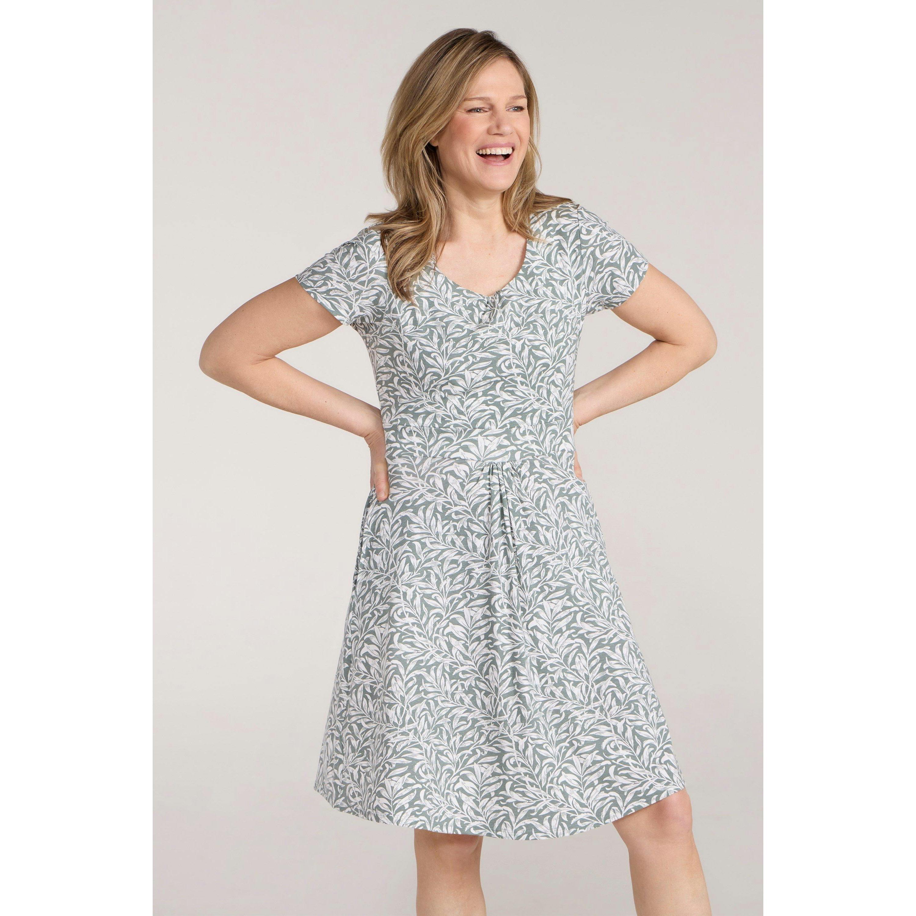 Mountain Warehouse Women's Green Orchid Leafy Floral Uv Dress - 6 Uk - 50% Cotton/50% Viscose