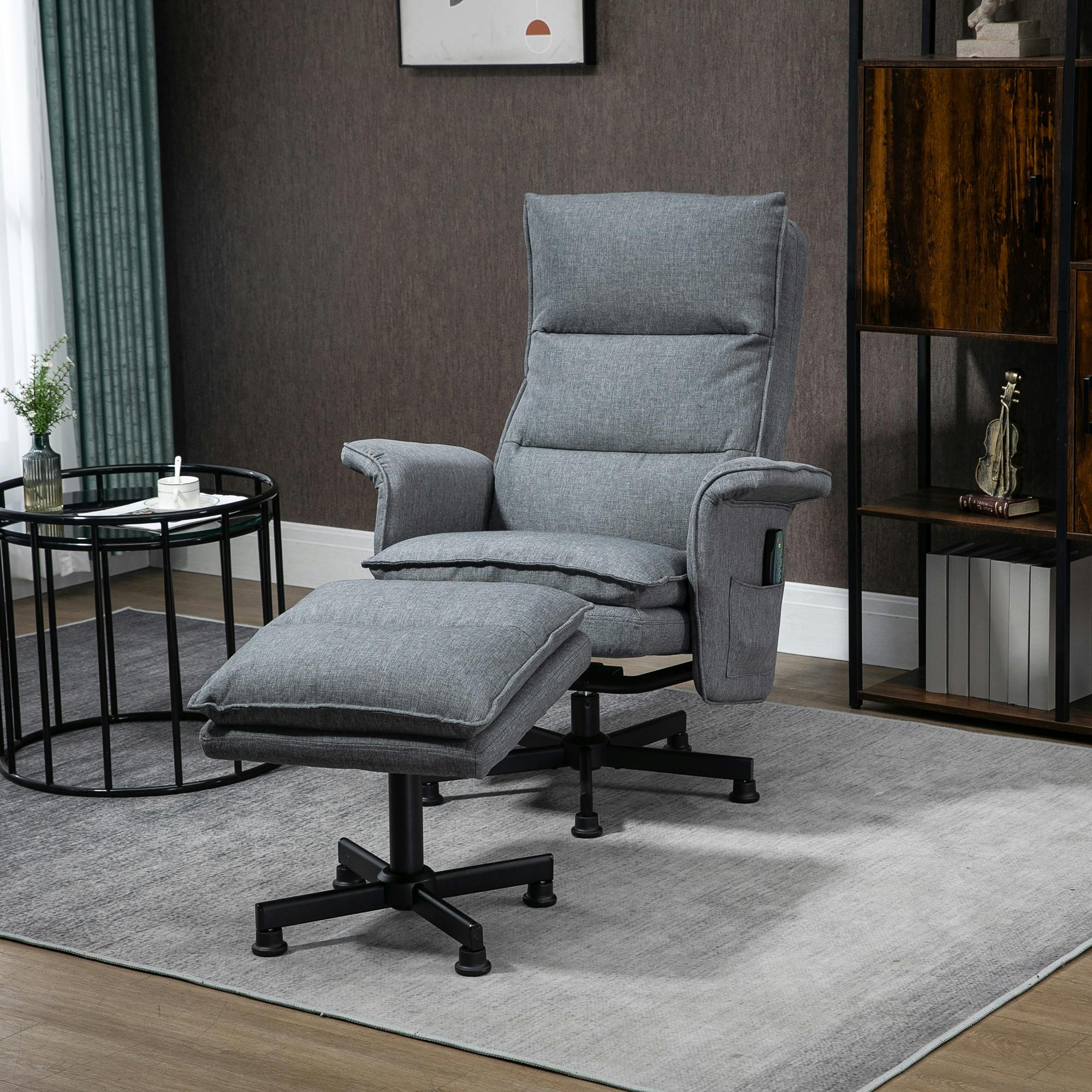 Homcom Grey Swivel Massage Recliner Chair With Footstool, Remote Control, Steel Base, Cat Scratch Resistant, | Aosom Uk - Image 4